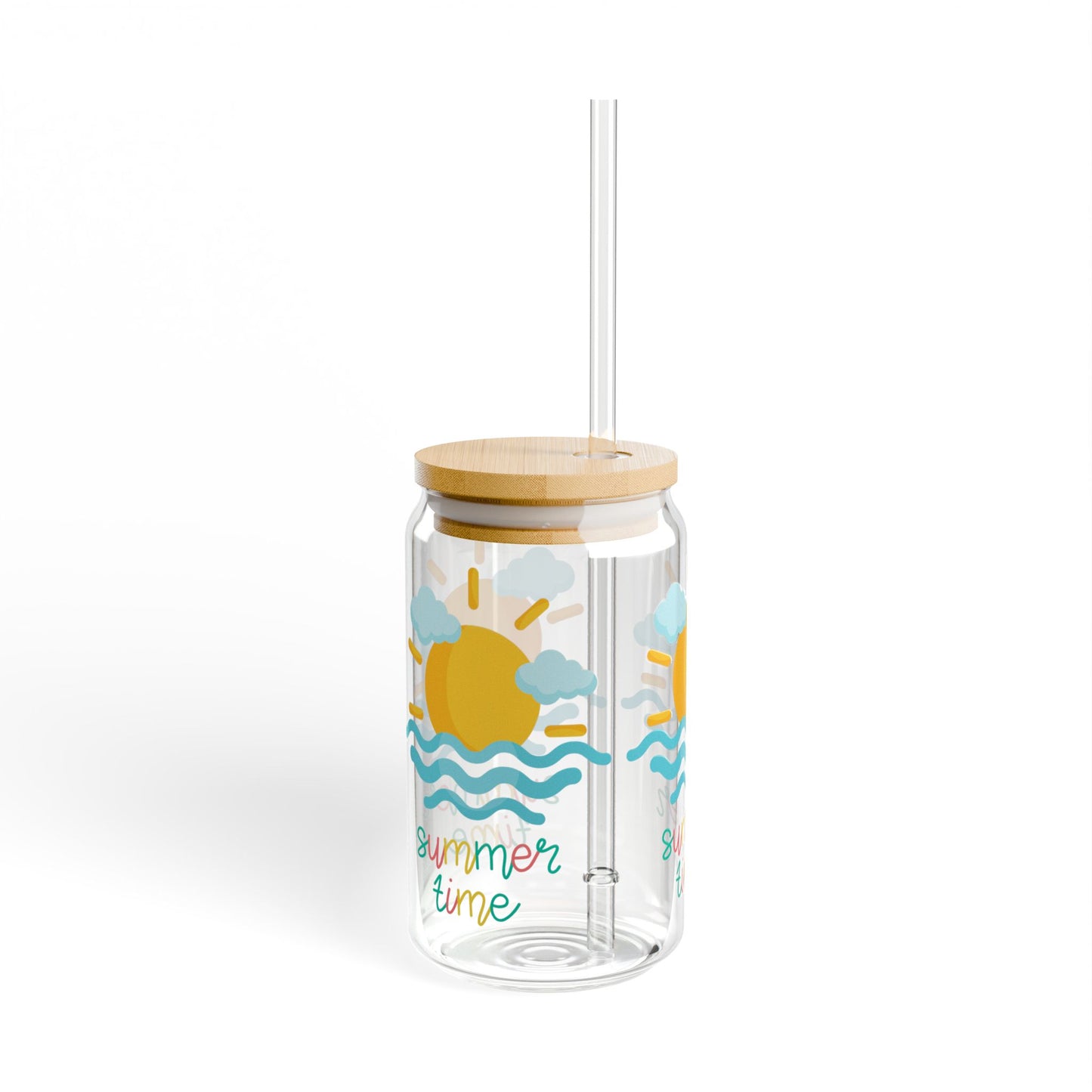 Summer Time 16 oz Glass Sipper Glass, Gift for Beach Lovers