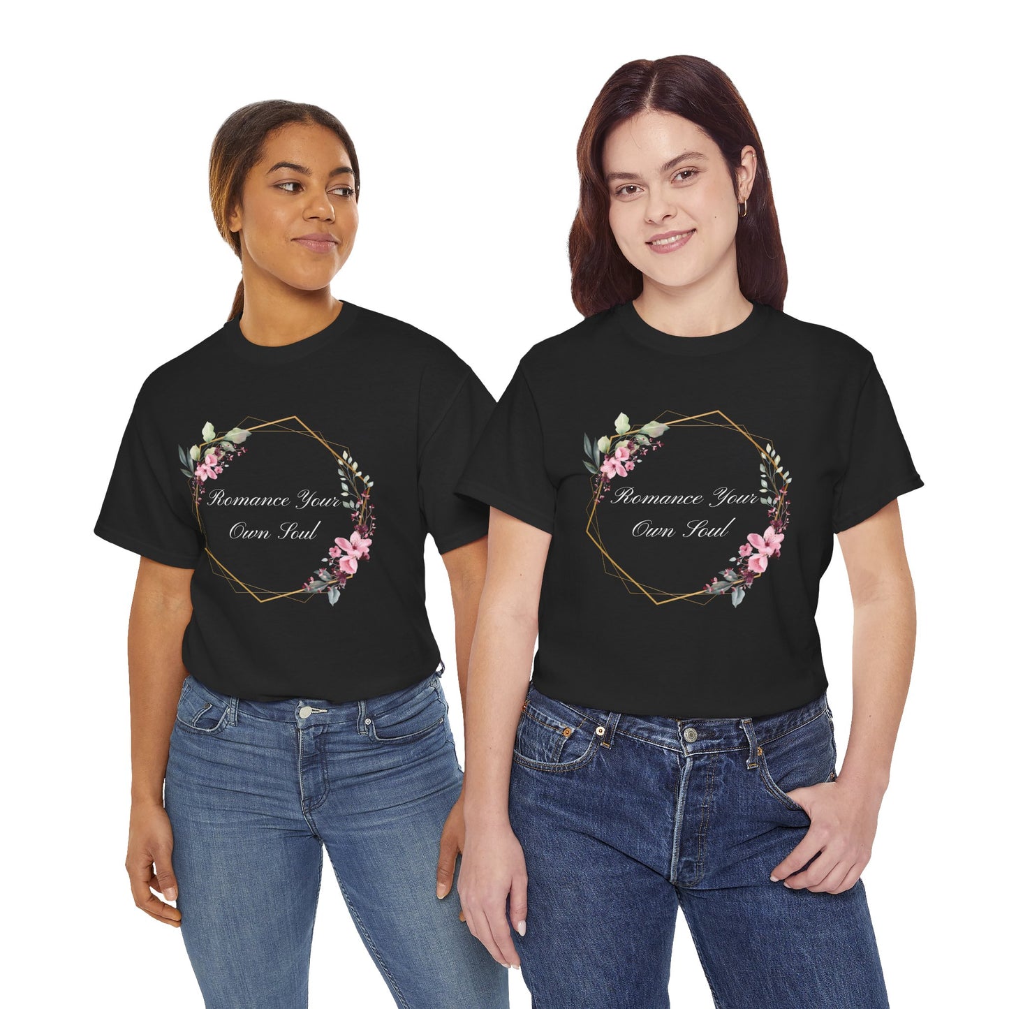 Romance Your Own Soul Heavy Cotton Tee, Motivational Floral Graphic Print T-Shirt, Gift for Her