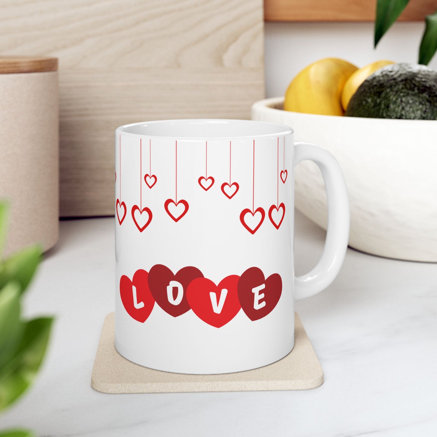 Valentine's Day Ceramic Mug, Love Hearts Gift for Partner, 11oz 15oz Coffee Cup, Romantic Tea Mug, Anniversary Gift for Him Her, Valentine's