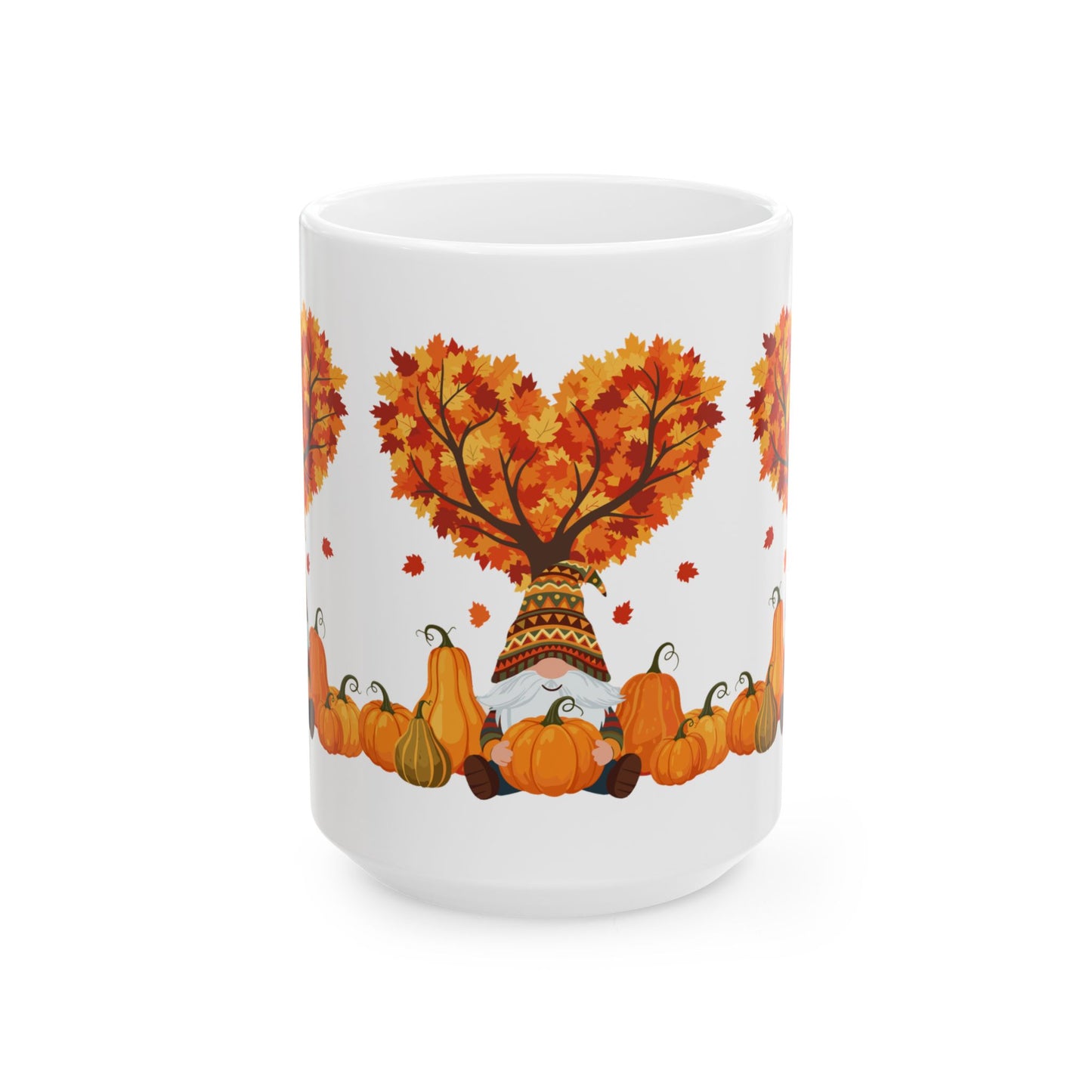 Fall Gnome Pumpkin Mug β Cozy Autumn Coffee Cup with Heart Tree Design, Perfect for Seasonal Sips & Gift Giving