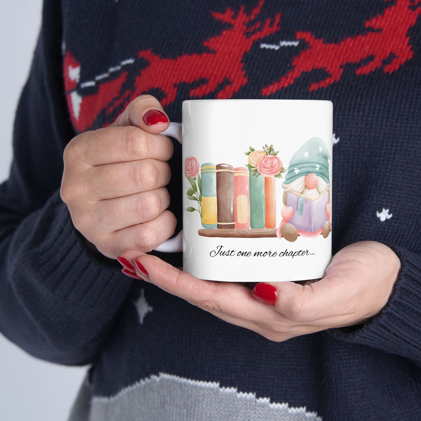 Whimsical Gnome Book Lover's Ceramic Mug, Perfect Gift for Readers, Cozy Vibes, Home Office Decor, Birthday, Book Club