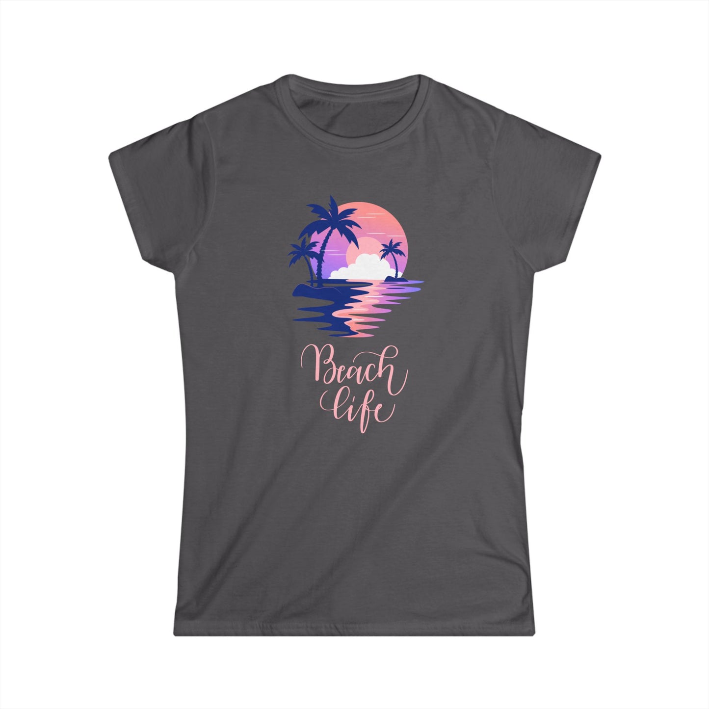 Beach Life Sunset Shirt, Women's Short Sleeve Tee with Beach Scene, Summer Vacation Graphic T-Shirt, Gift for Her