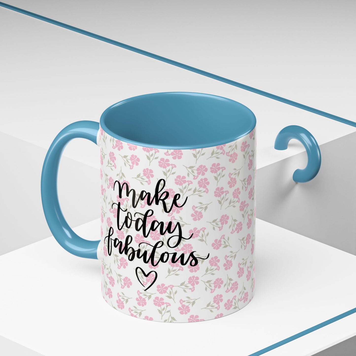 Make Today Fabulous Mug, Pink Floral Coffee Mug with Positive Quote, Inspirational Gift, Ceramic Accent Mug for Tea or Hot Cocoa