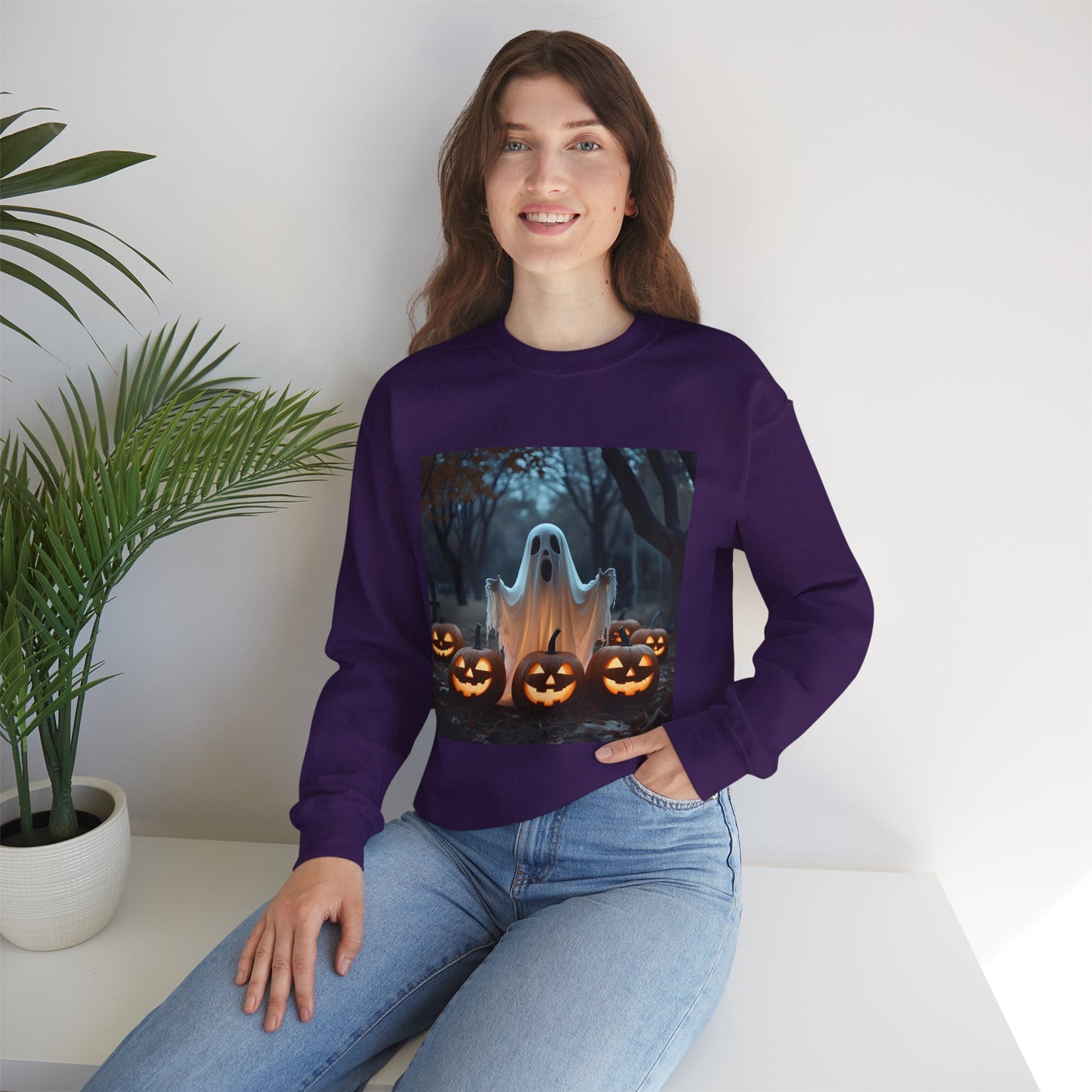 Halloween Spooky Crewneck Sweatshirt, Haunted Ghost Pumpkins Shirt, Unisex Halloween Apparel, Scary Sweatshirt, Fall Fashion