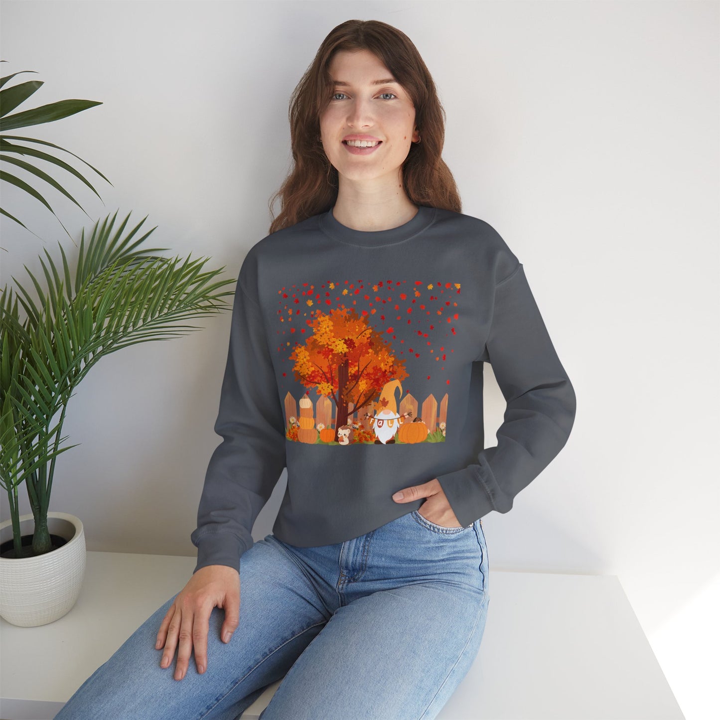 Fall Season Gnome Crewneck Sweatshirt, Cozy Autumn Tree Design, Unisex Sweatshirt, Holiday Gift