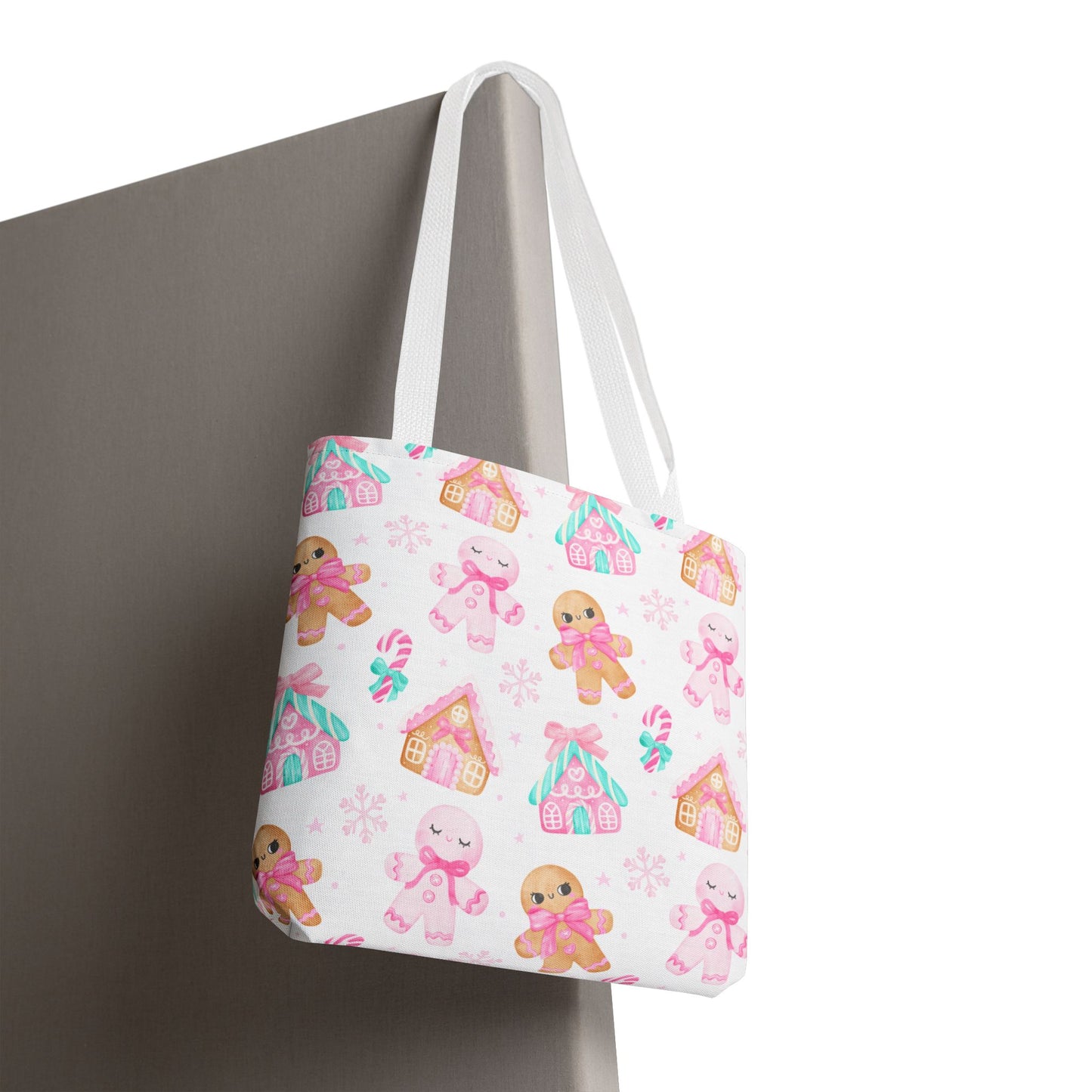 Pink Gingerbread Tote Bag | Cute Candy Cane Gift Bag, Christmas Shopping, Festive Holiday Tote, Winter Carryall, Seasonal Accessory