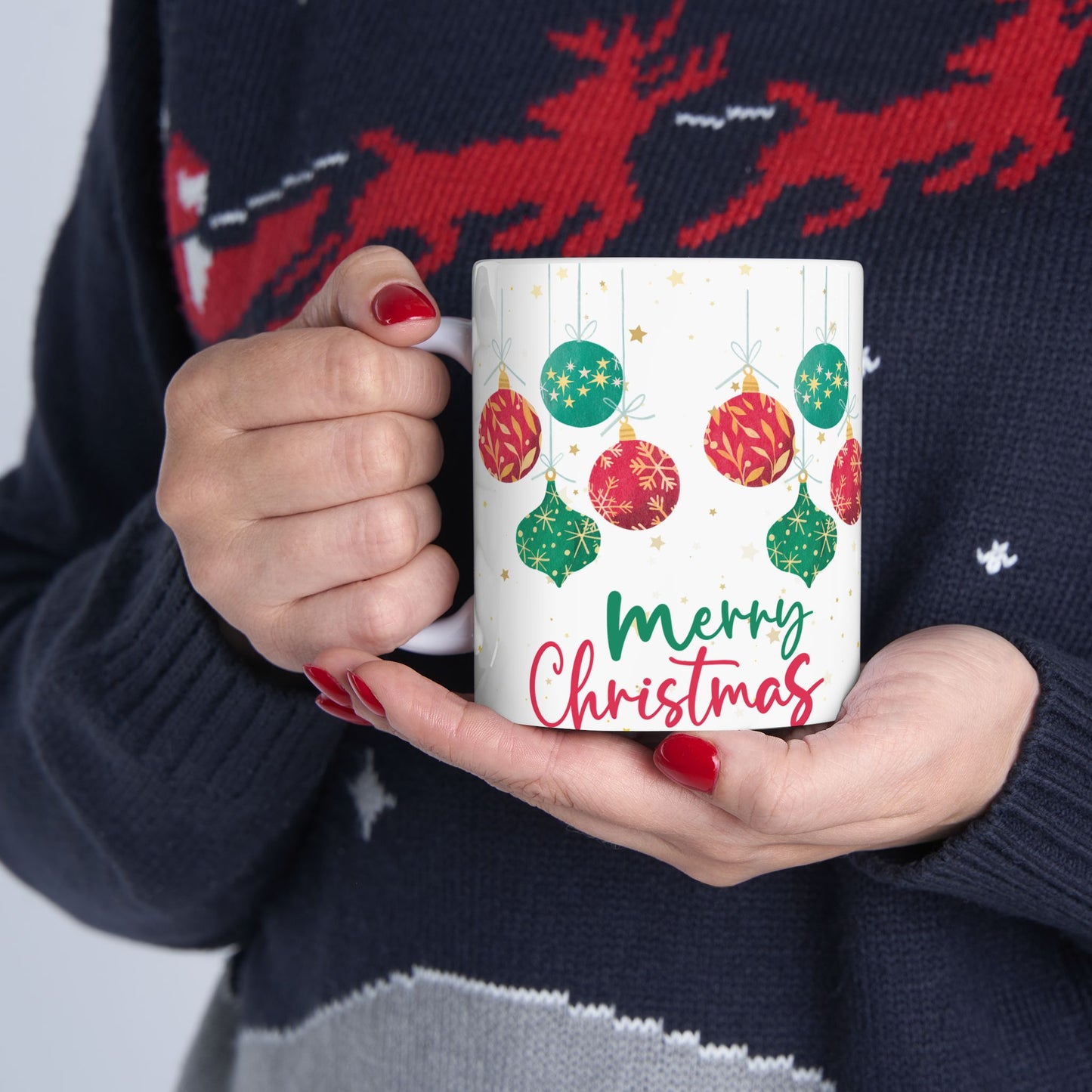 Festive Christmas Mug, Holiday Ornament Coffee Cup, Gift for Tea Lovers, Merry Christmas Beverage Container