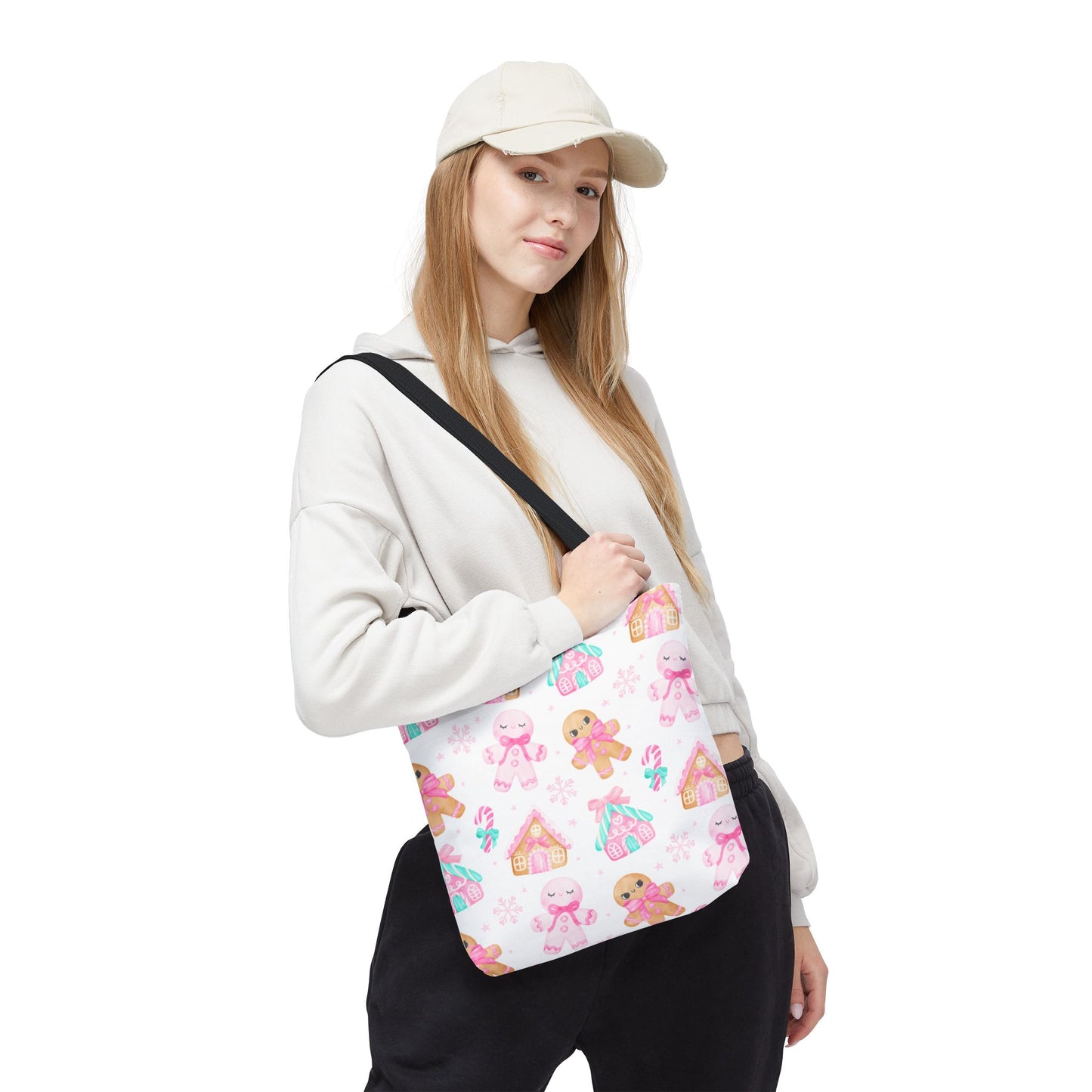 Pink Gingerbread Tote Bag | Cute Candy Cane Gift Bag, Christmas Shopping, Festive Holiday Tote, Winter Carryall, Seasonal Accessory