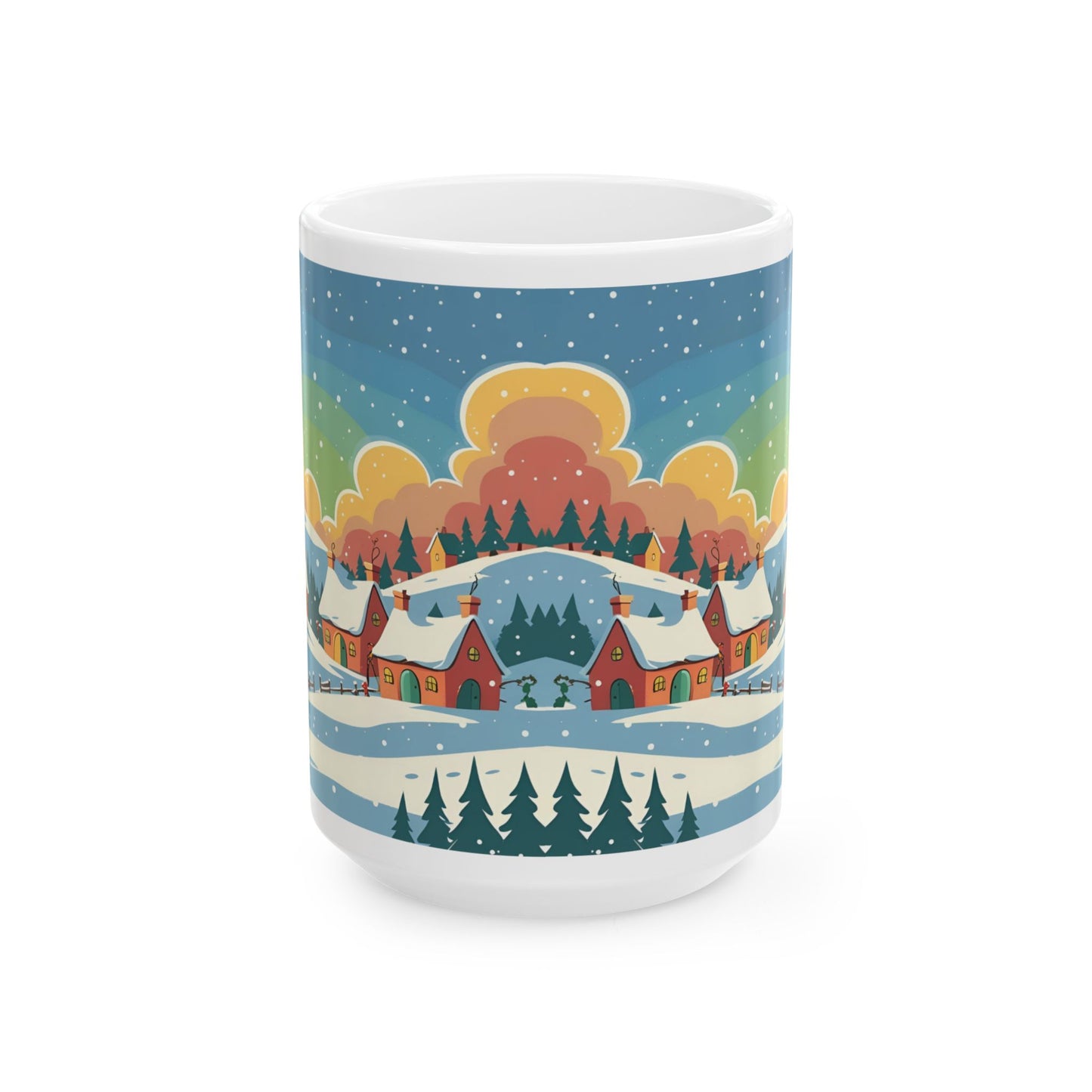 Ceramic Mug Winter Snow Scene, Town and Trees Holiday Gift, Winter Coffee Cup, Festive Hot Cocoa Mug, Christmas Gift, Seasonal Tea