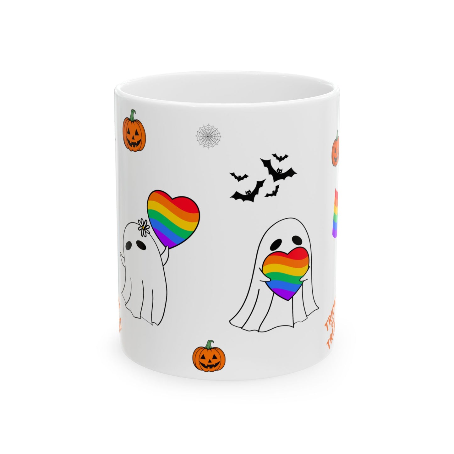 Pride Halloween Ghost Ceramic Mug, LGBTQ Coffee Mug, Rainbow Pride Tea Mug, 11oz, 15oz