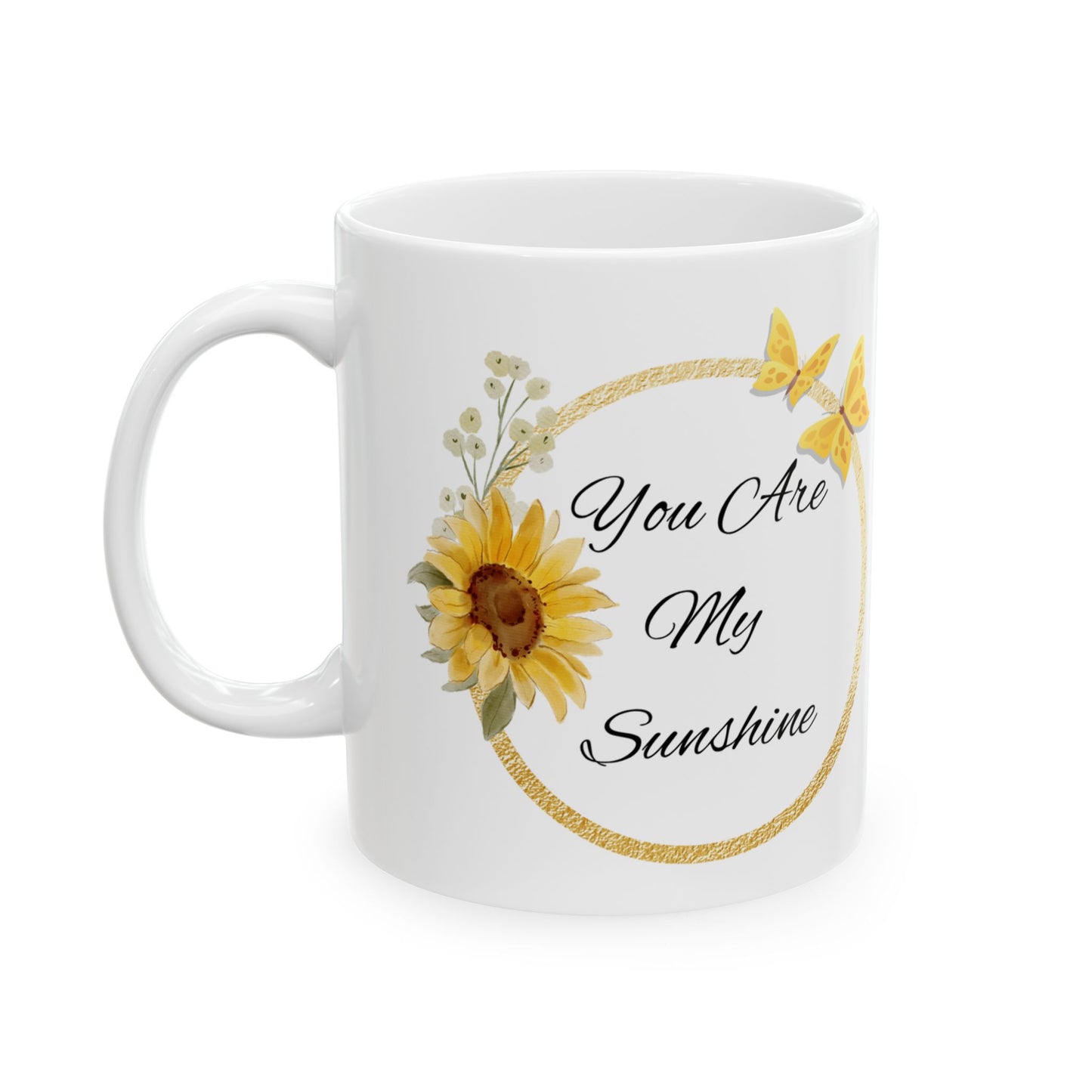 You Are My Sunshine Mug, Sunflower and Butterfly Ceramic Coffee Cup, Inspirational Gift for Mom or Friend, Mother's Day Mug