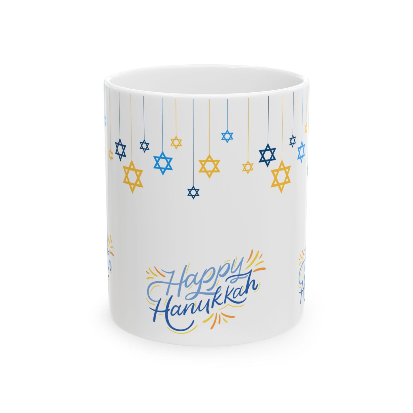 Happy Hanukkah Ceramic Mug – Blue & Gold Star of David Design, 11oz or 15oz Gift Mug 11oz or 15oz
