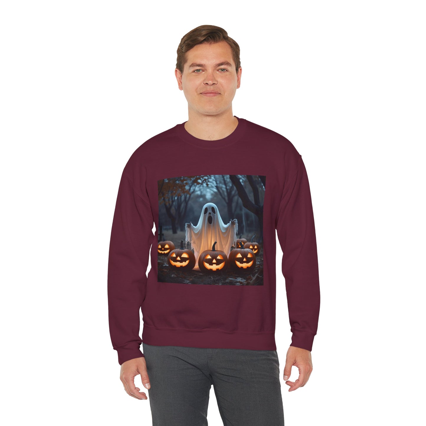 Halloween Spooky Crewneck Sweatshirt, Haunted Ghost Pumpkins Shirt, Unisex Halloween Apparel, Scary Sweatshirt, Fall Fashion