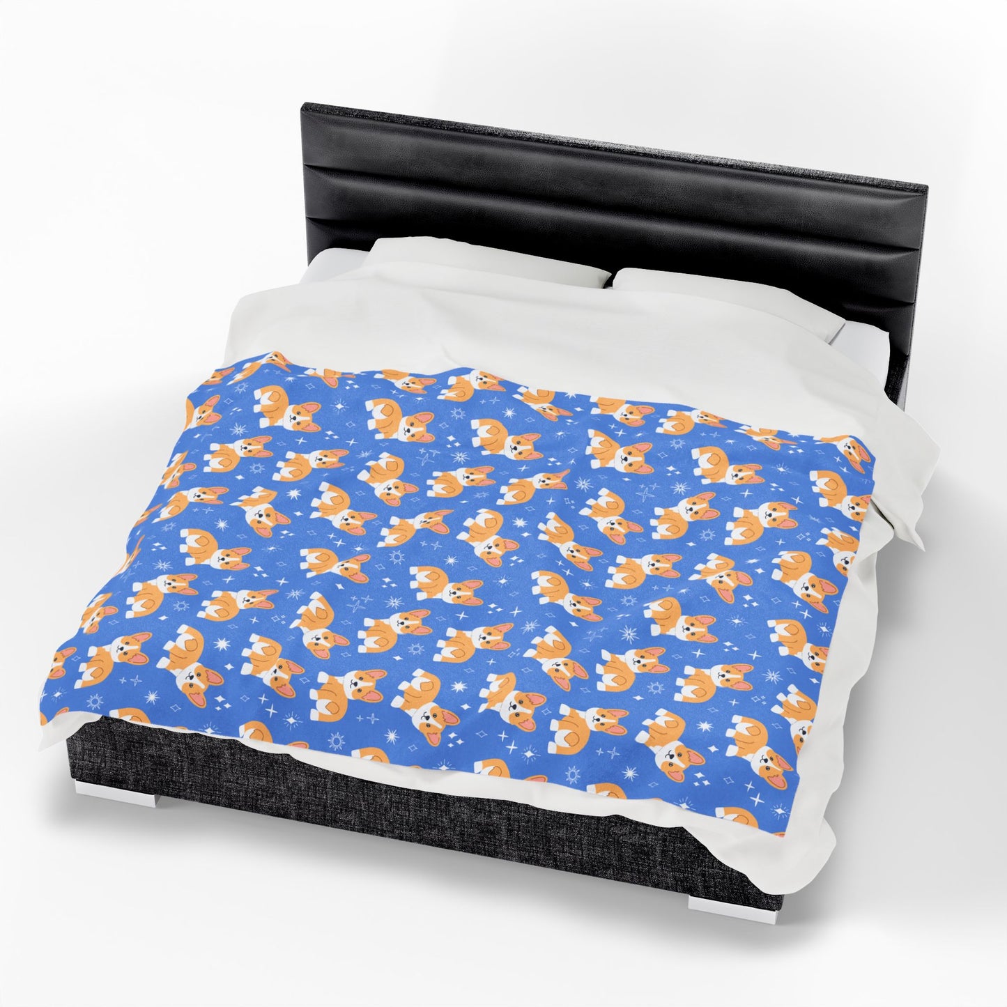 Blue Corgi Pattern Velveteen Plush Blanket, Cozy Corgi Throw Blanket, Soft Pet Blanket, Cute Dog Decor for Home, Gift for Dog Lovers