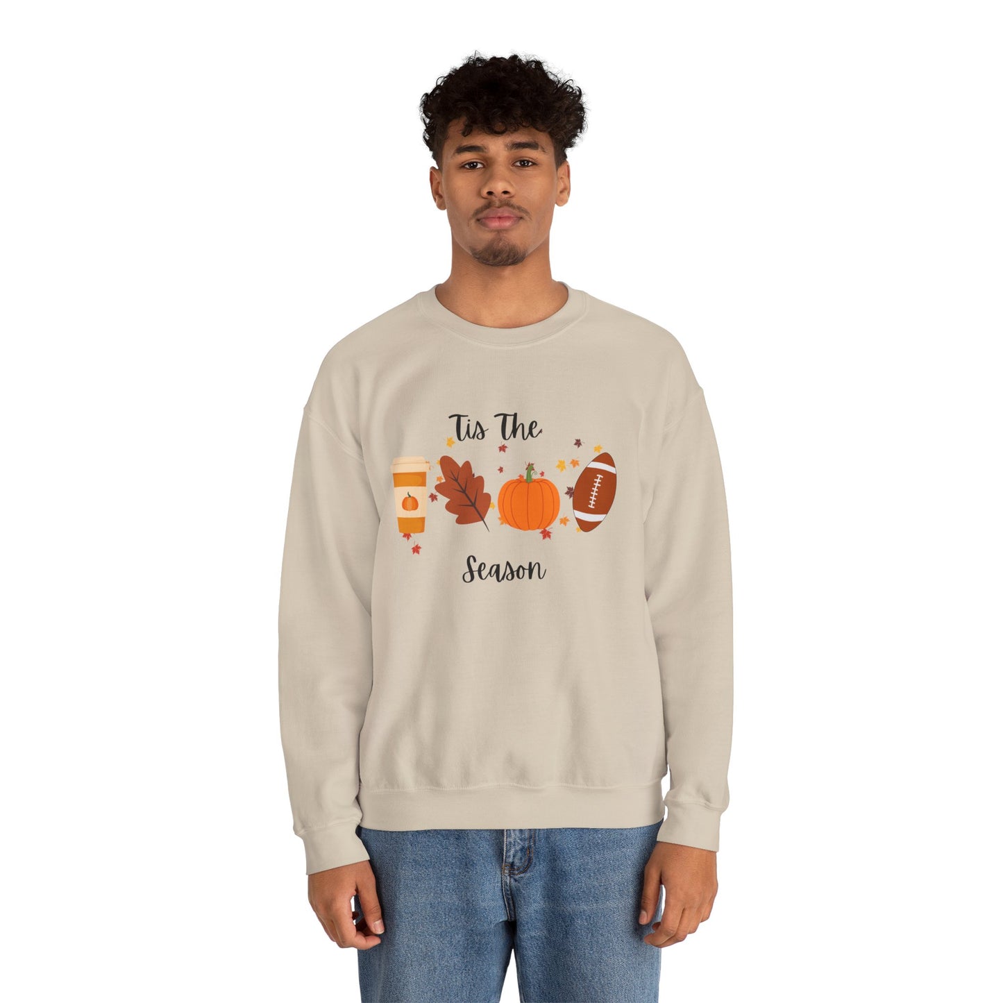 Tis The Season Fall-Themed Crewneck Sweatshirt, Cozy Autumn Apparel, Gift for Thanksgiving, Seasonal Wear, Cute Sweatshirt for Friends