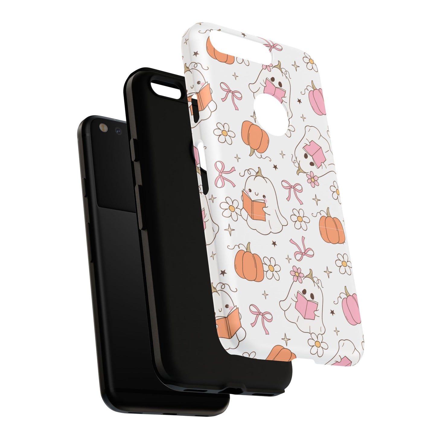 Pink Ghost and Pumpkin Phone Case, Halloween Decor, Girlfriend Gift, Kawaii Phone Cover, Fall Accessories