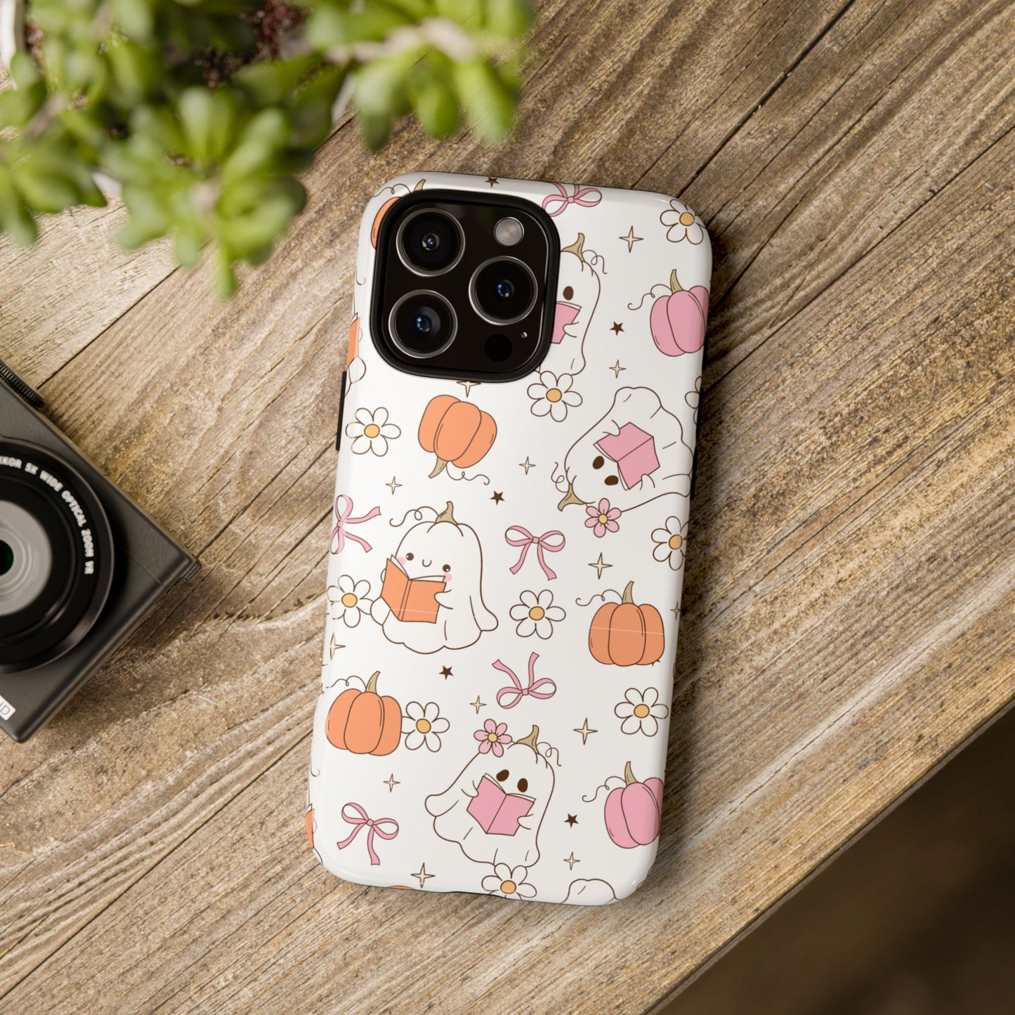 Pink Ghost and Pumpkin Phone Case, Halloween Decor, Girlfriend Gift, Kawaii Phone Cover, Fall Accessories