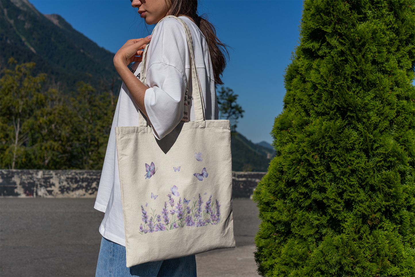 Lavender Butterfly Canvas Tote Bag – Nature-Inspired Reusable Bag