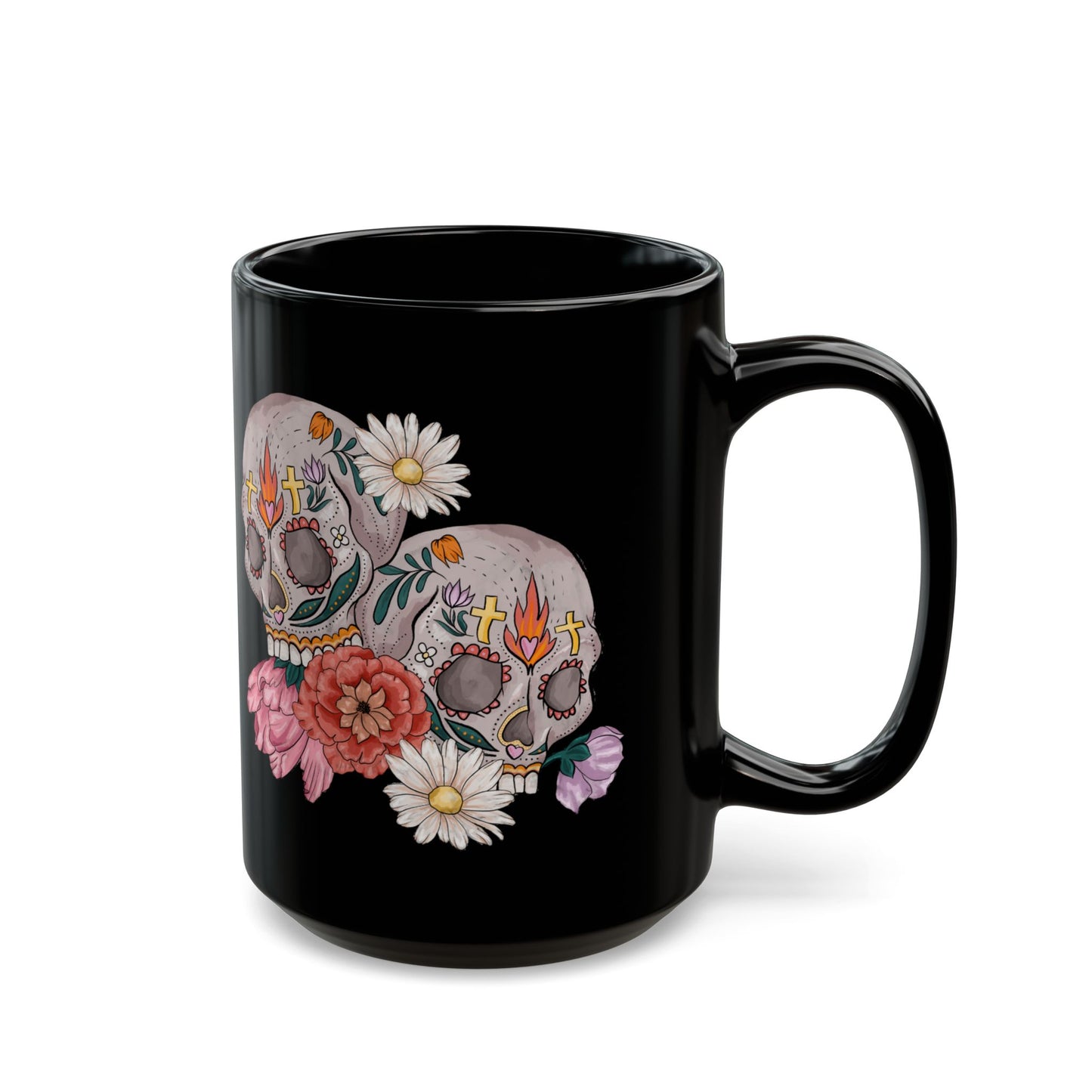 Artistic Sugar Skull Floral Mug - Perfect for Coffee Lovers, Gift for Halloween, Day of the Dead, Home Decor, Unique Art Mug