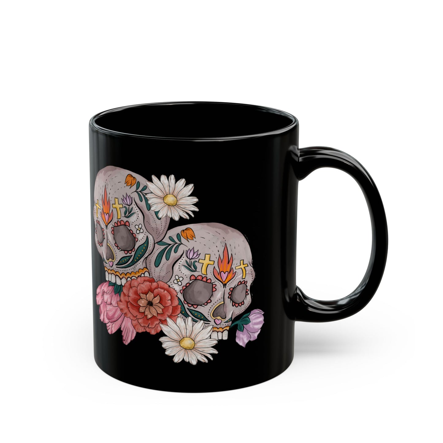 Artistic Sugar Skull Floral Mug - Perfect for Coffee Lovers, Gift for Halloween, Day of the Dead, Home Decor, Unique Art Mug