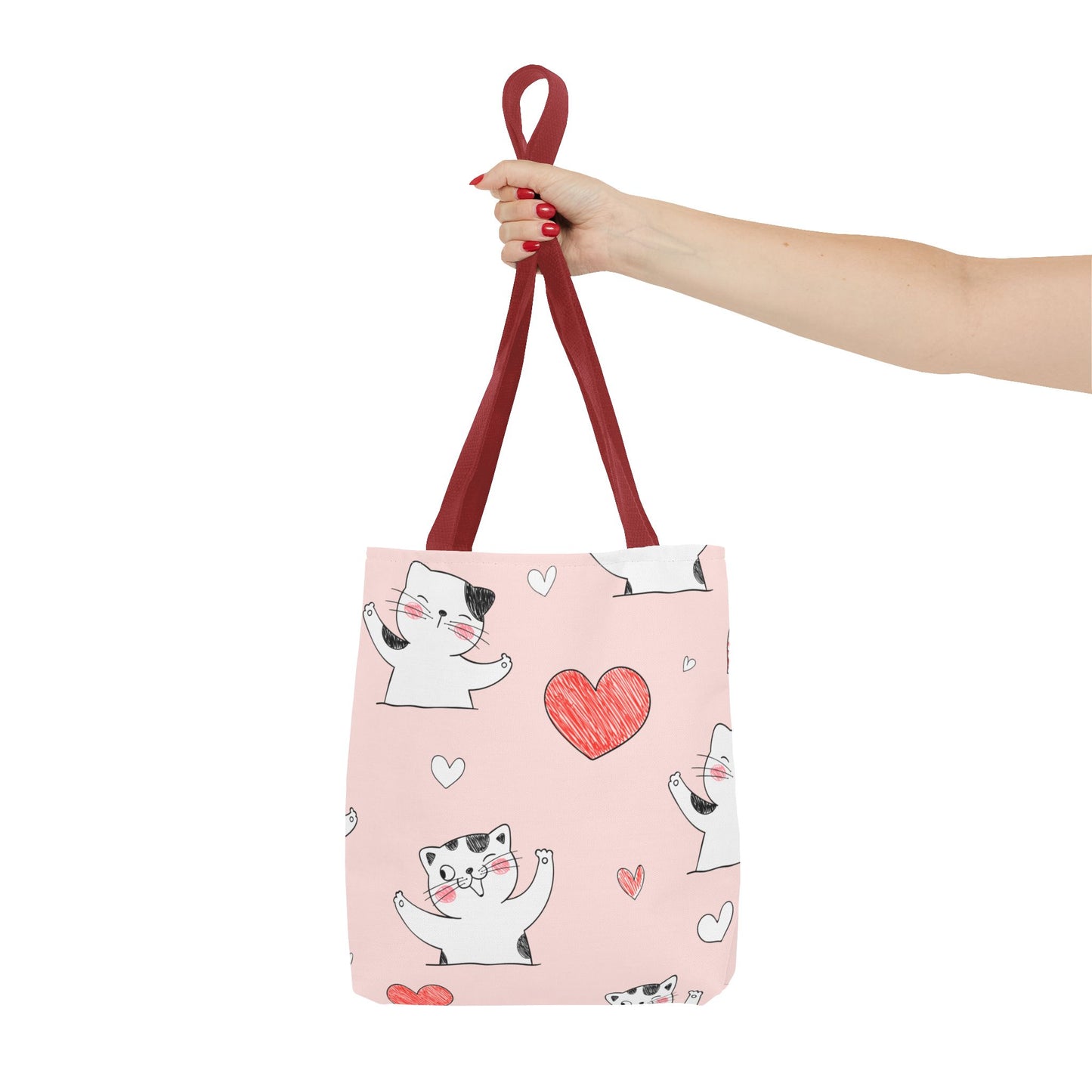 Cute Cat & Heart Canvas Tote Bag β Pink Reusable Shopping Bag for Cat Lovers