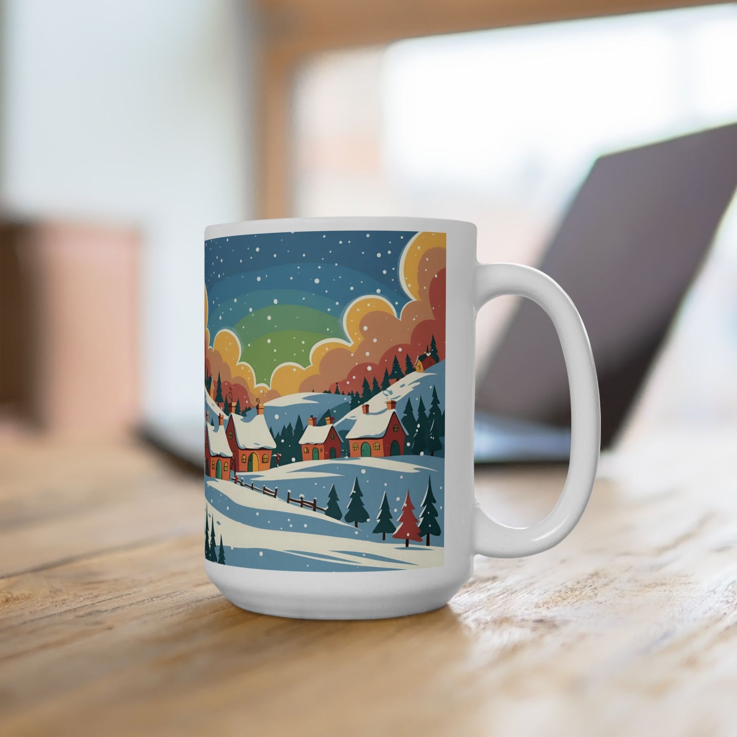 Ceramic Mug Winter Snow Scene, Town and Trees Holiday Gift, Winter Coffee Cup, Festive Hot Cocoa Mug, Christmas Gift, Seasonal Tea