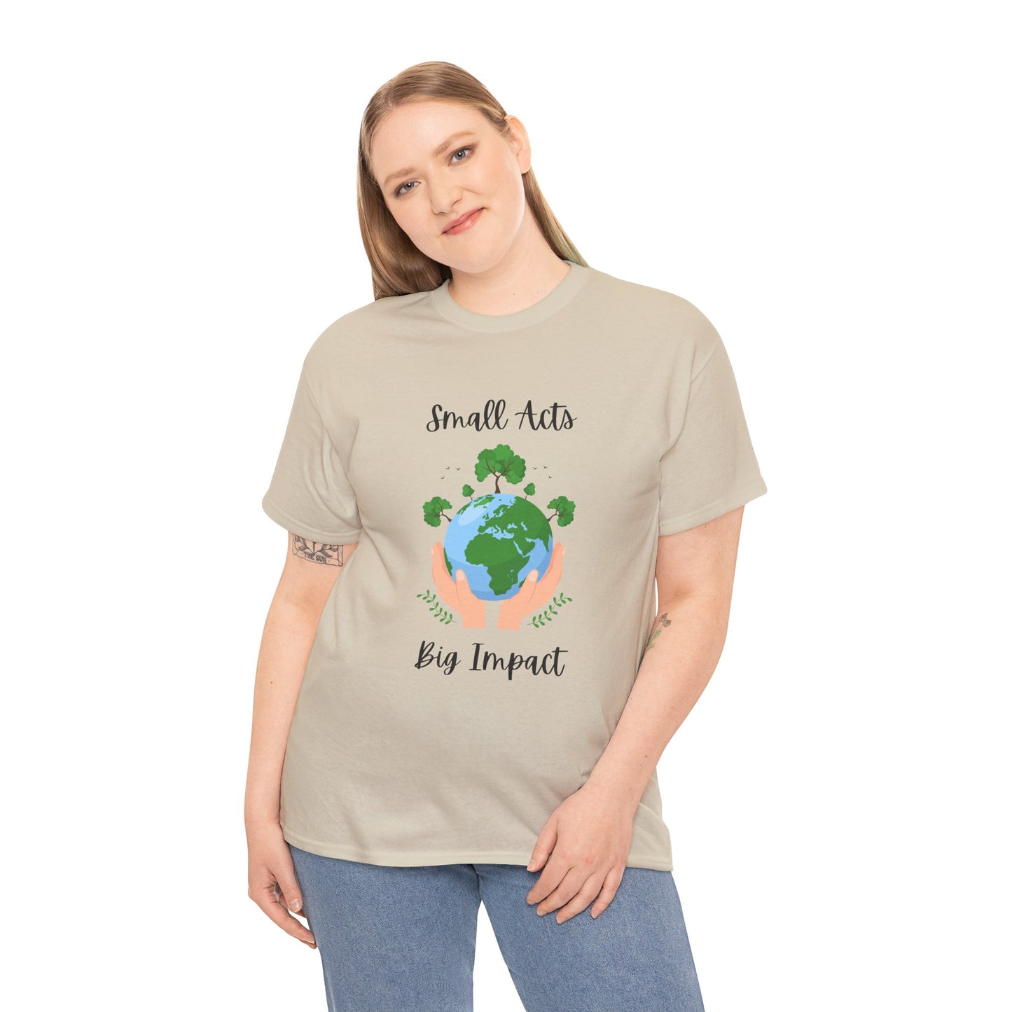 Eco-Friendly Unisex Heavy Cotton Tee, Small Acts Big Impact Shirt, Sustainable Fashion, Gift for Earth Lovers, Everyday Casual Wear