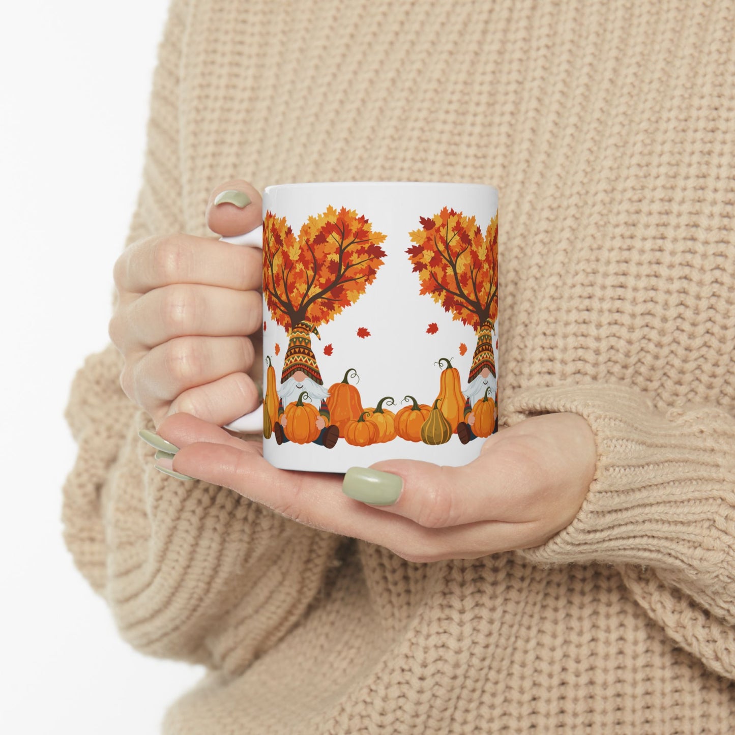 Fall Gnome Pumpkin Mug β Cozy Autumn Coffee Cup with Heart Tree Design, Perfect for Seasonal Sips & Gift Giving