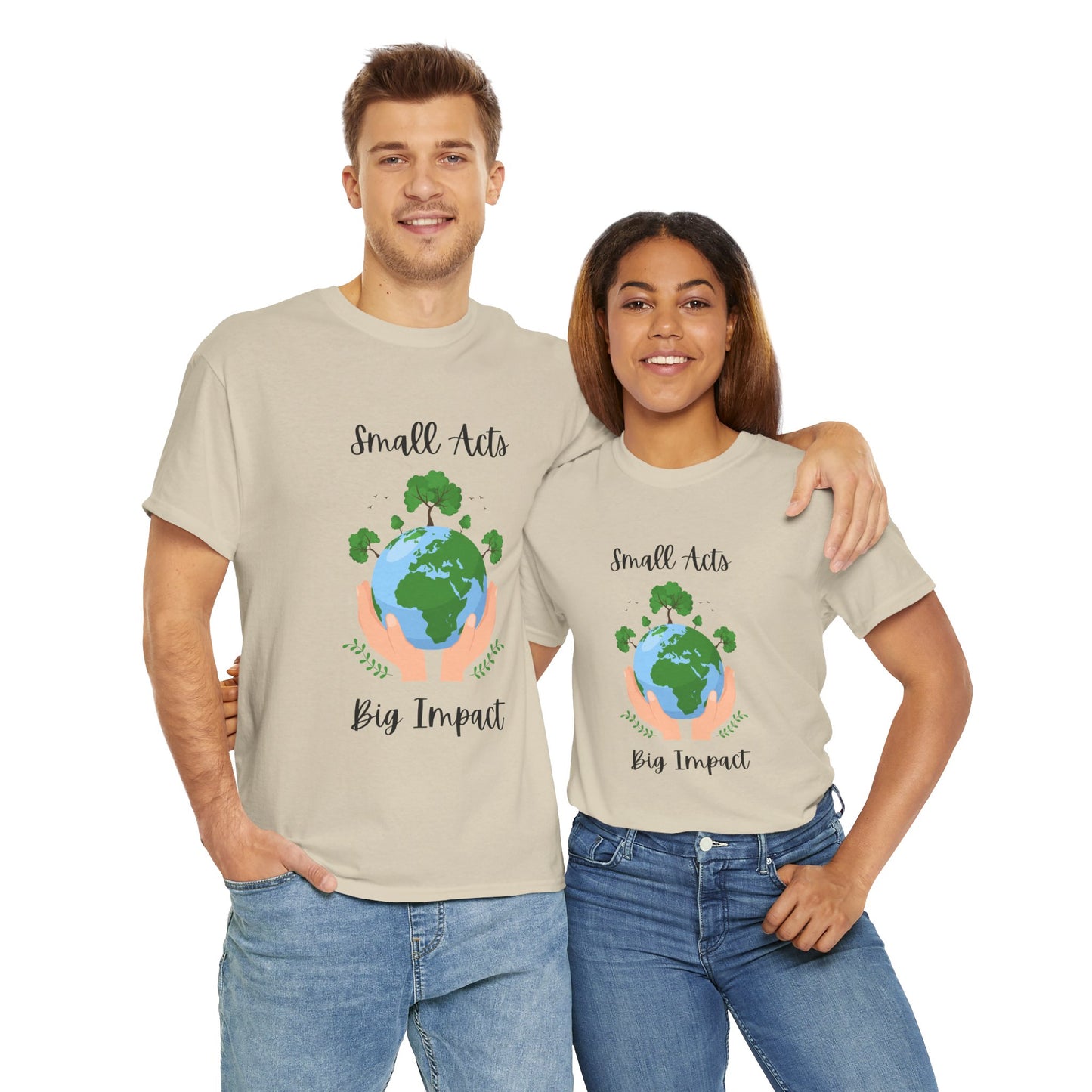 Eco-Friendly Unisex Heavy Cotton Tee, Small Acts Big Impact Shirt, Sustainable Fashion, Gift for Earth Lovers, Everyday Casual Wear