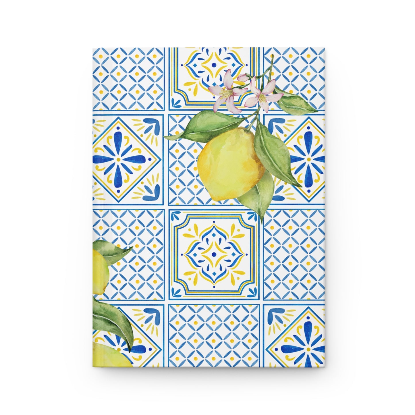 Vintage Lemon Hardcover Journal, 150 Lined Pages, Yellow and Blue Citrus Notebook, Aesthetic Gift for Writers, Planner, Goal Setting