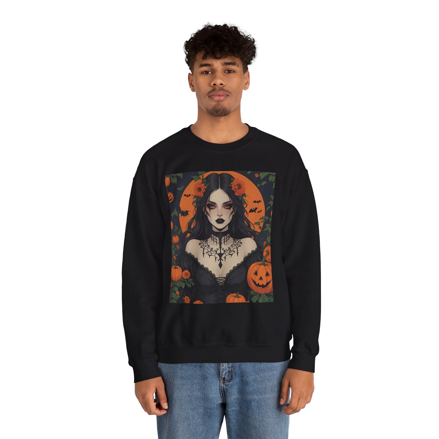 Floral Gothic Girl Halloween Sweatshirt, Cozy Crewneck for Fall, Spooky Season Apparel, Perfect for October Celebrations