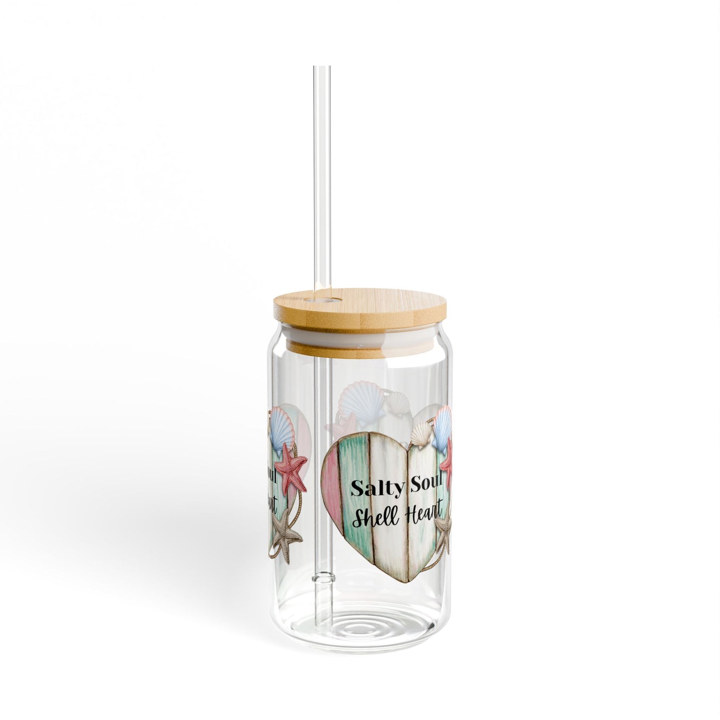 Salty Soul Sipper Glass with Straw, 16oz Beachy Drinkware, Summer Home Decor, Coastal Vibes, Gift for Ocean Lovers