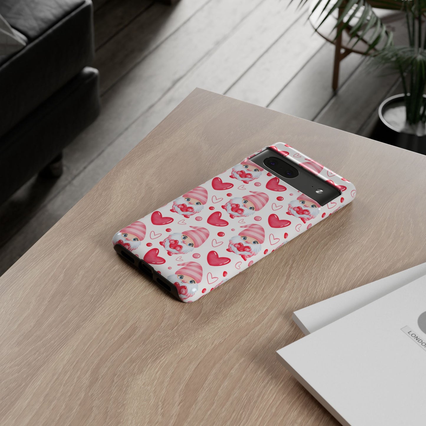 Pink Gnome Heart Phone Case, Festive Gift for Her, Unique Protective Case, Fun Holiday Accessory, Valentine's Day Accessory