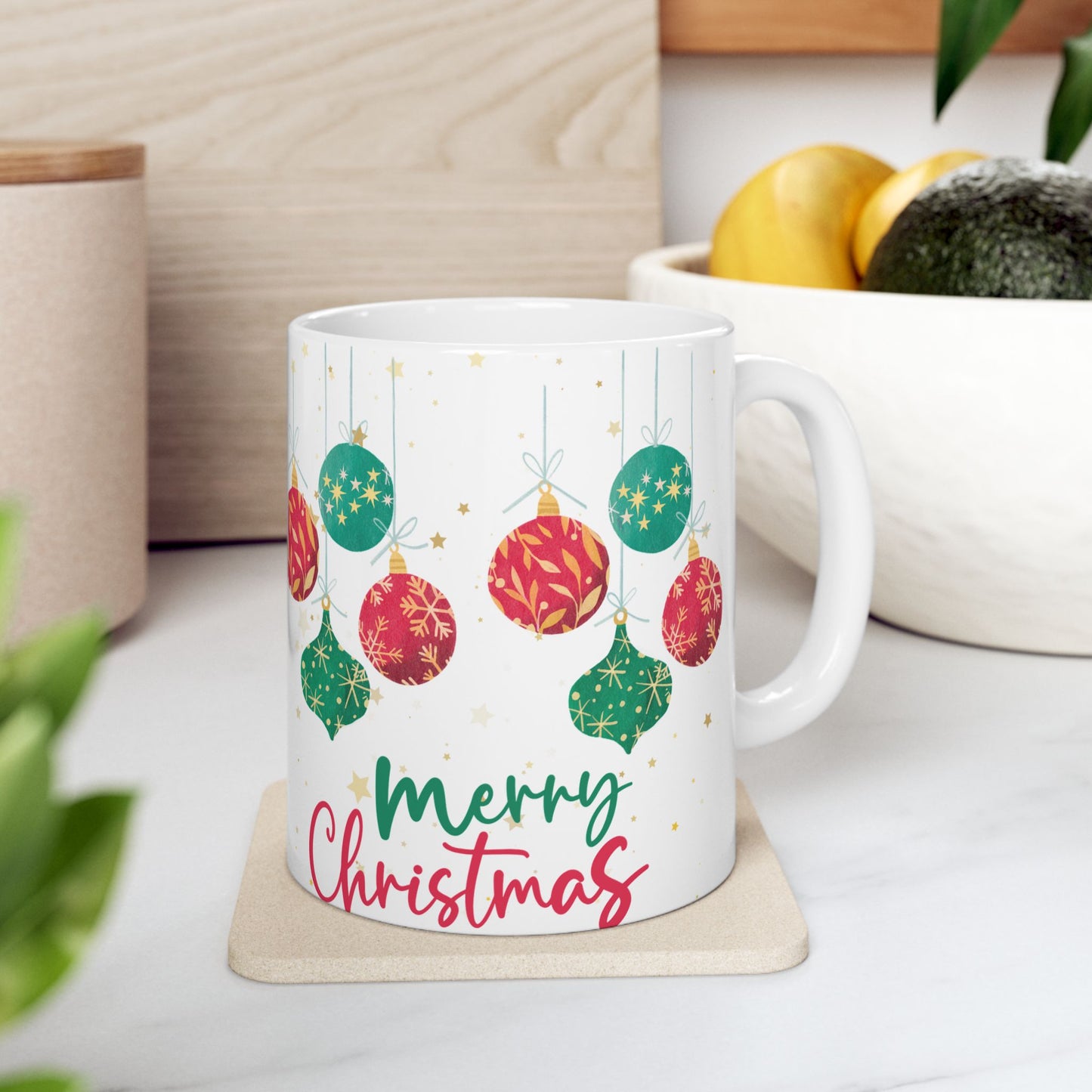 Festive Christmas Mug, Holiday Ornament Coffee Cup, Gift for Tea Lovers, Merry Christmas Beverage Container
