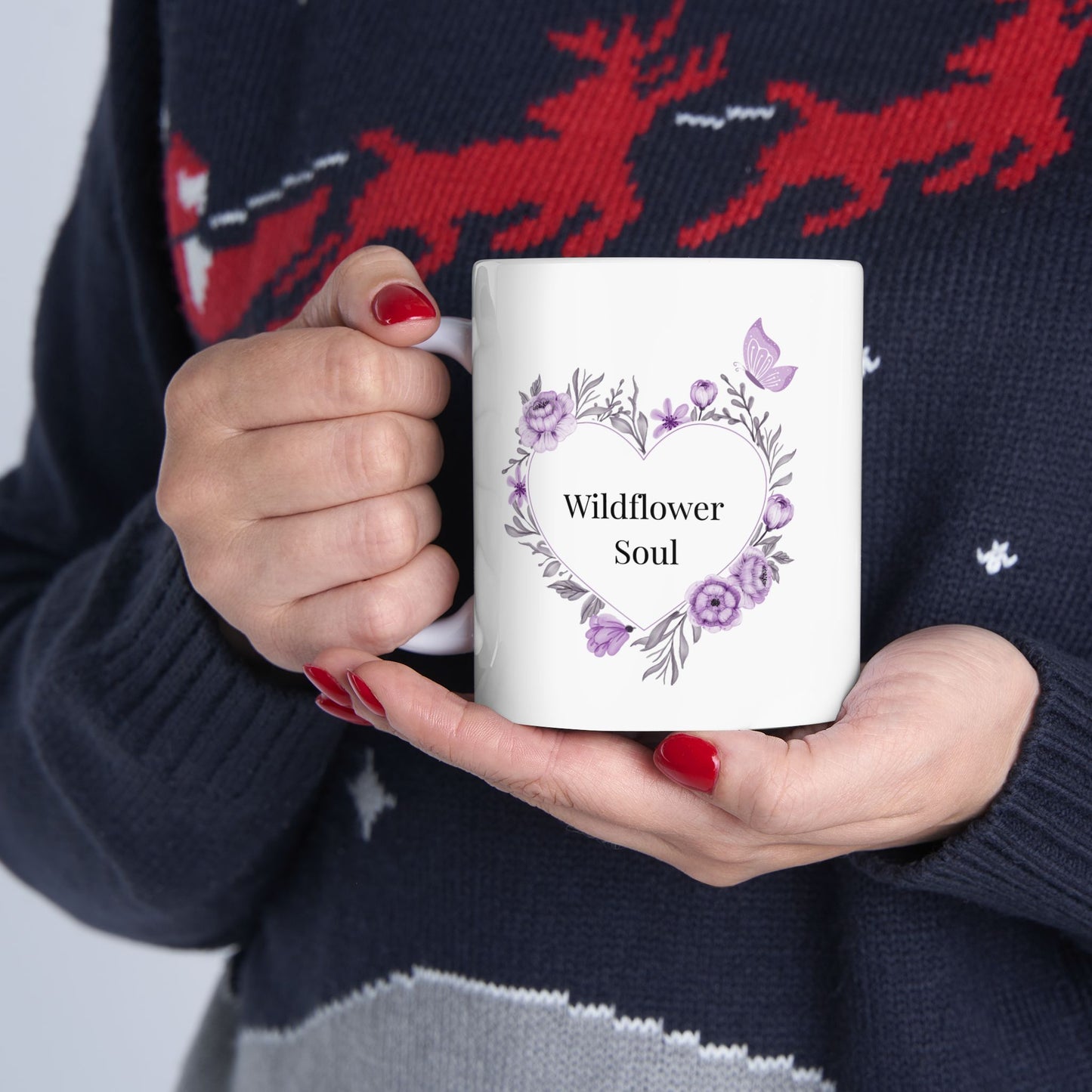 Wildflower Soul Floral Ceramic Mug Perfect for Friends, Gifts, Coffee Lovers, Home Decor, Birthdays, Lavender Vibes
