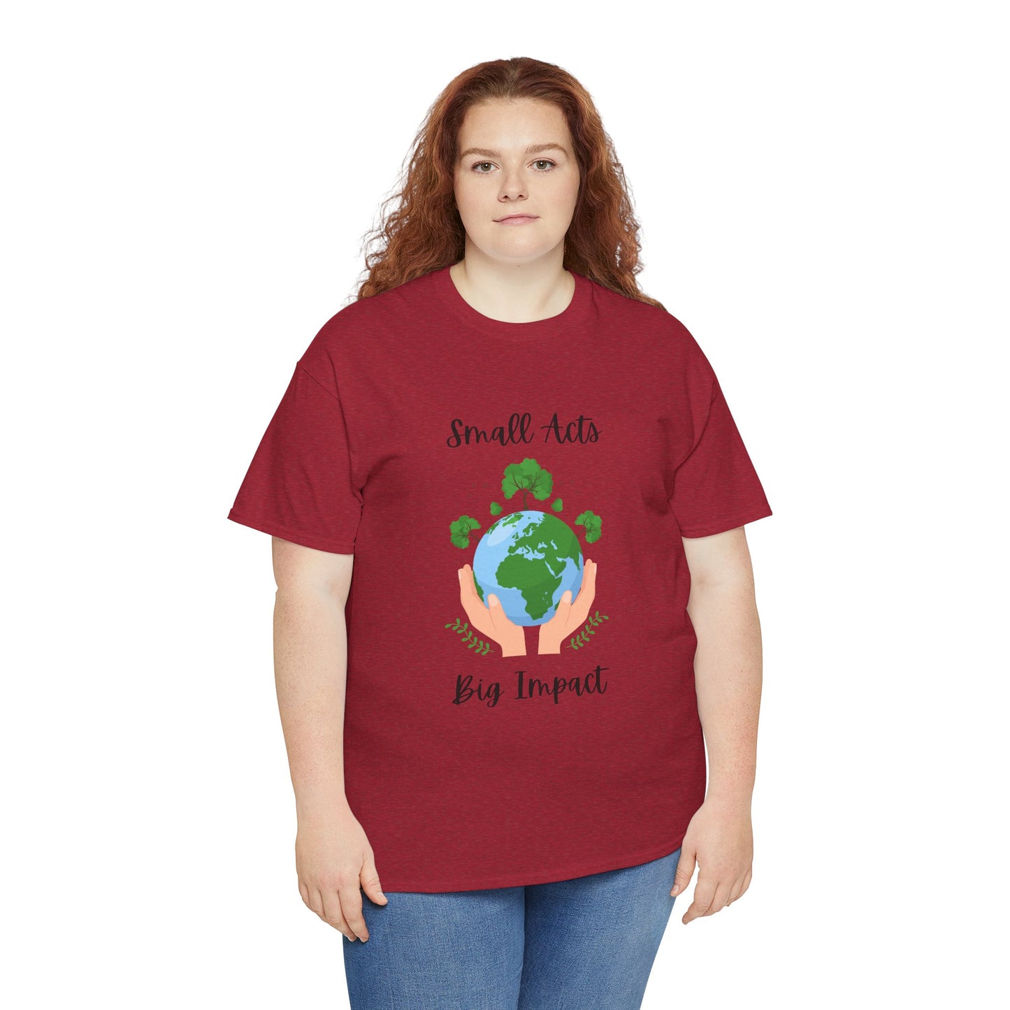 Eco-Friendly Unisex Heavy Cotton Tee, Small Acts Big Impact Shirt, Sustainable Fashion, Gift for Earth Lovers, Everyday Casual Wear