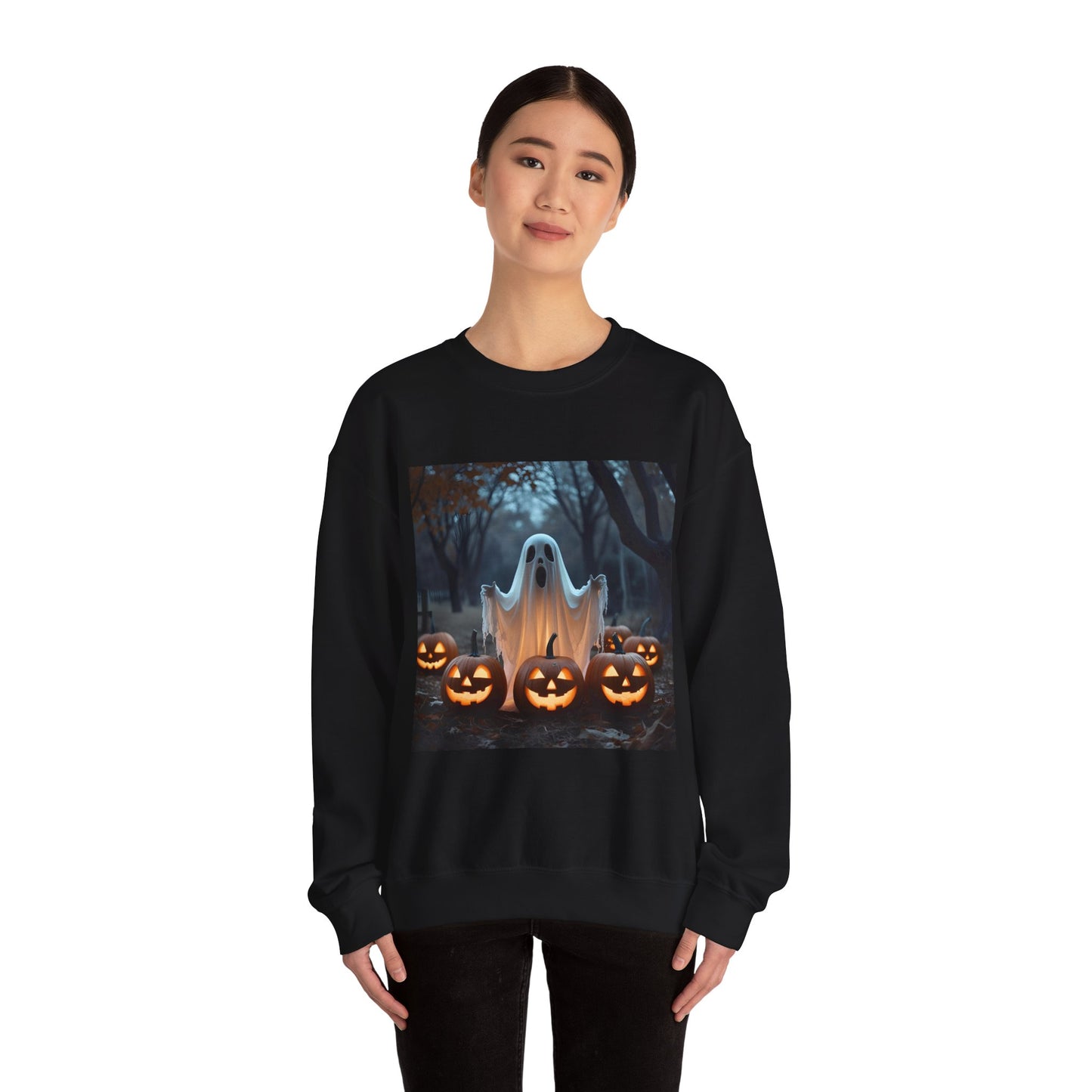 Halloween Spooky Crewneck Sweatshirt, Haunted Ghost Pumpkins Shirt, Unisex Halloween Apparel, Scary Sweatshirt, Fall Fashion
