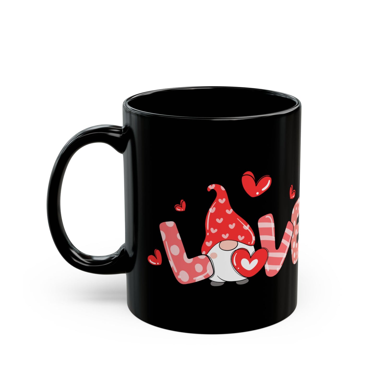 Black Valentine Gnome Mug, Red Heart Love Mug, Cute Gnome Coffee Cup, Romantic Gift for Her or Him, Valentine's Day Drinkware