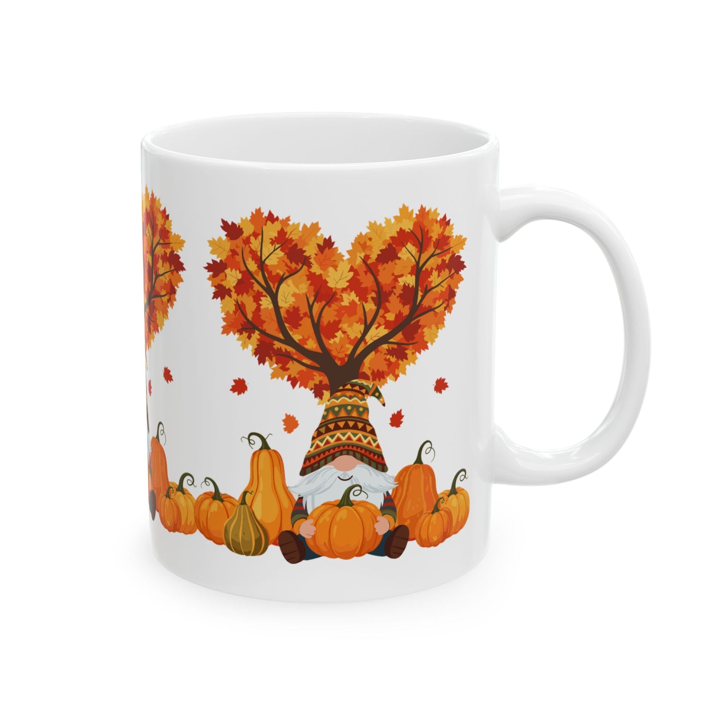 Fall Gnome Pumpkin Mug β Cozy Autumn Coffee Cup with Heart Tree Design, Perfect for Seasonal Sips & Gift Giving