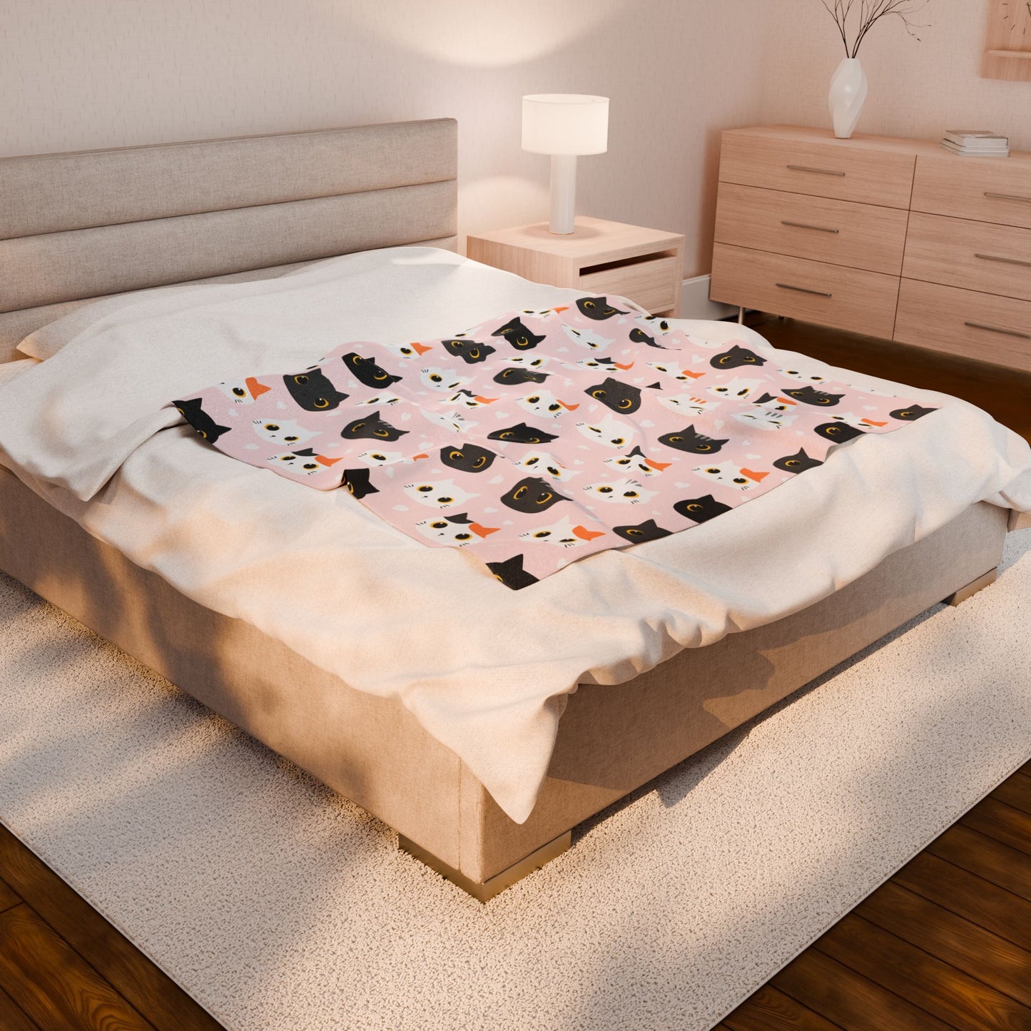 Cat-Themed Velveteen Plush Blanket, Perfect for Cat Lovers, Gift for Birthdays, Home Decor, Cozy Nights, Nursery