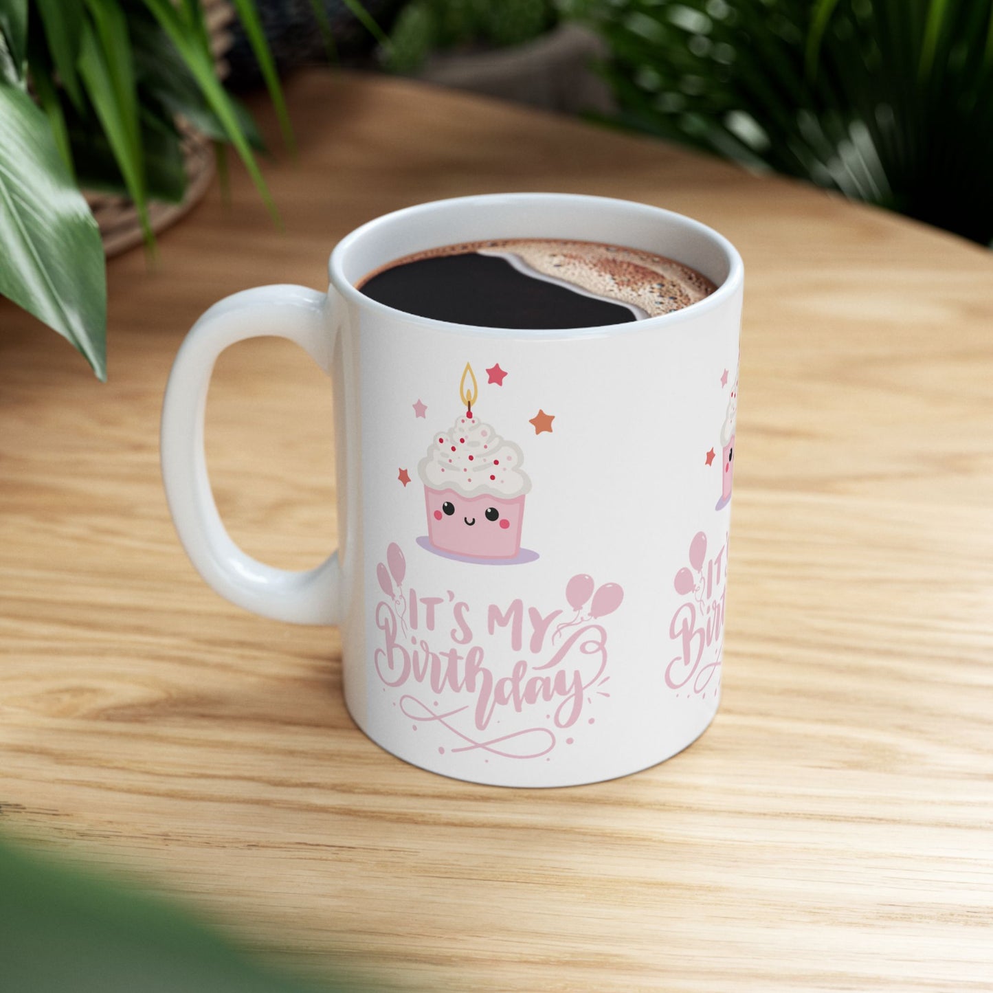 Cute Pink Birthday Mug with Cupcake Design, Perfect Gift for Birthdays, Celebrations, and Parties, Ceramic Coffee Mug