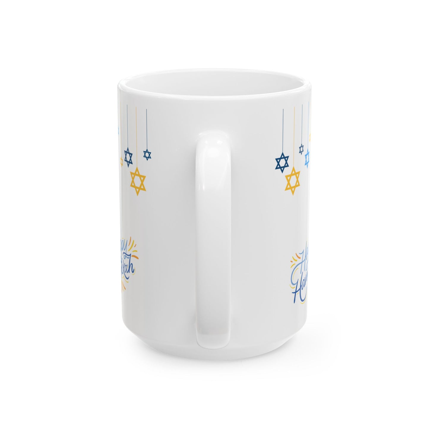 Happy Hanukkah Ceramic Mug – Blue & Gold Star of David Design, 11oz or 15oz Gift Mug 11oz or 15oz
