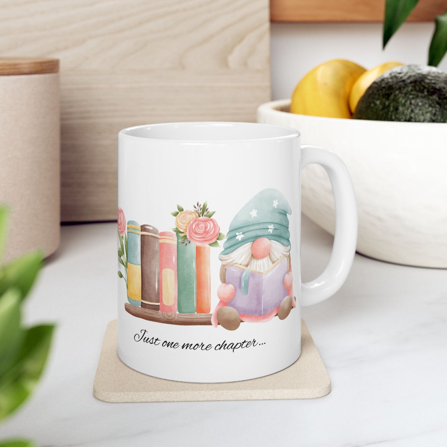 Whimsical Gnome Book Lover's Ceramic Mug, Perfect Gift for Readers, Cozy Vibes, Home Office Decor, Birthday, Book Club