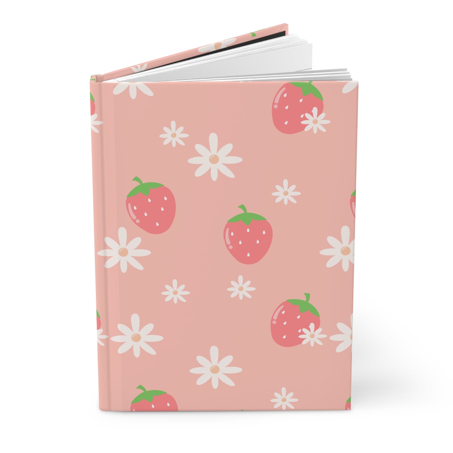 Pink Strawberry Floral Hardcover Journal, 150 Lined Pages, Aesthetic Notebook for Writing & Notes, Cute Gift for Her, Stationery Lover