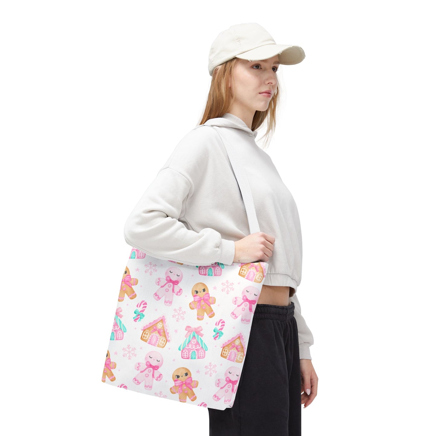 Pink Gingerbread Tote Bag | Cute Candy Cane Gift Bag, Christmas Shopping, Festive Holiday Tote, Winter Carryall, Seasonal Accessory