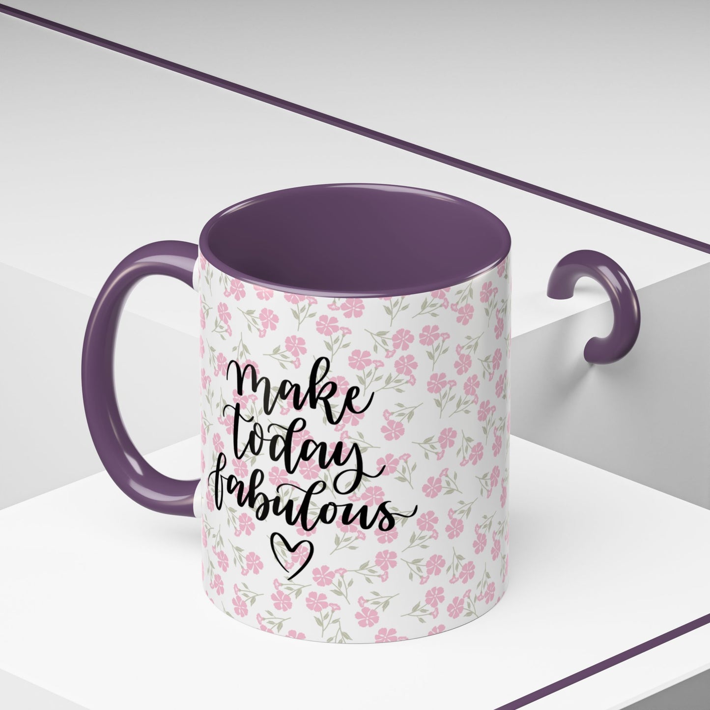 Make Today Fabulous Mug, Pink Floral Coffee Mug with Positive Quote, Inspirational Gift, Ceramic Accent Mug for Tea or Hot Cocoa