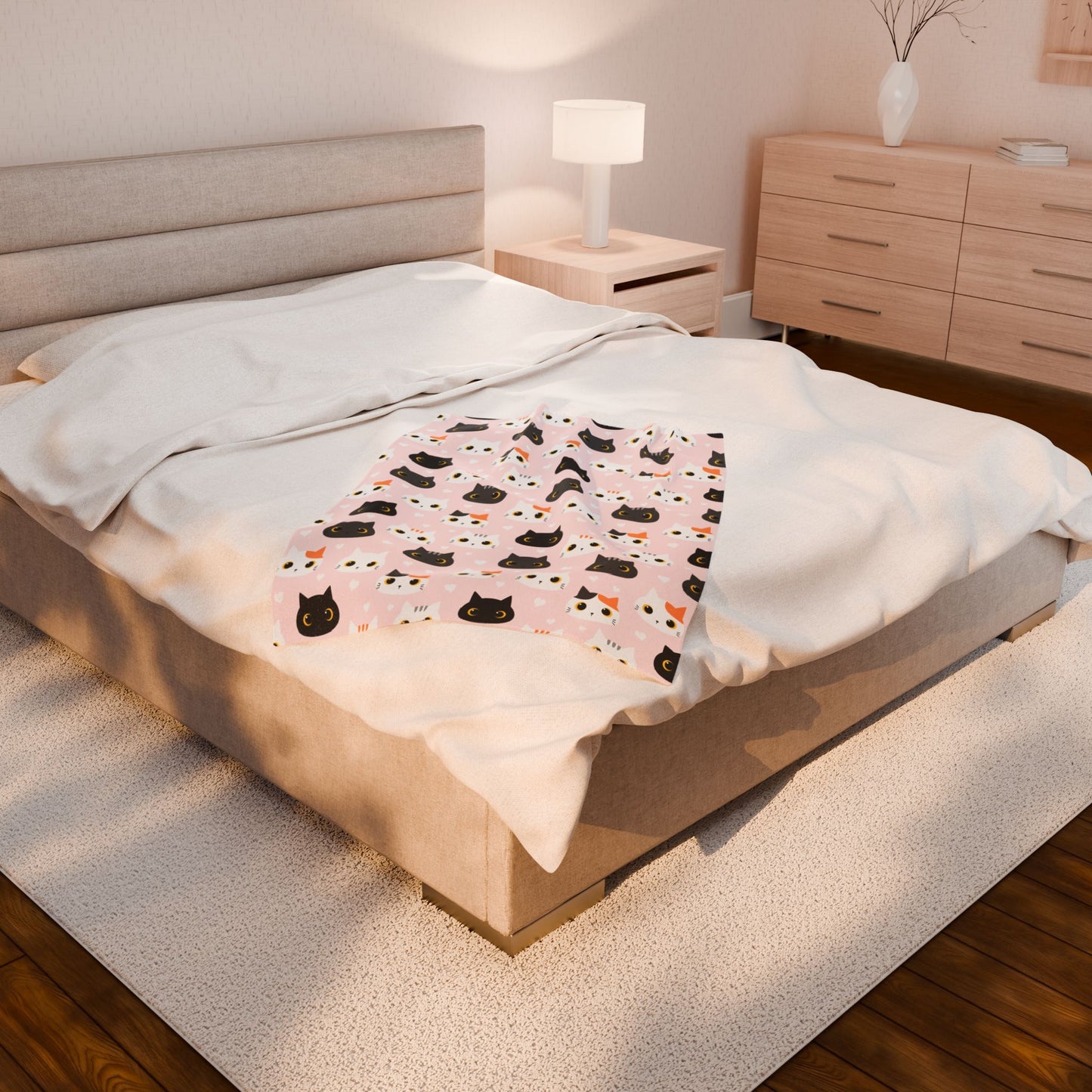 Cat-Themed Velveteen Plush Blanket, Perfect for Cat Lovers, Gift for Birthdays, Home Decor, Cozy Nights, Nursery
