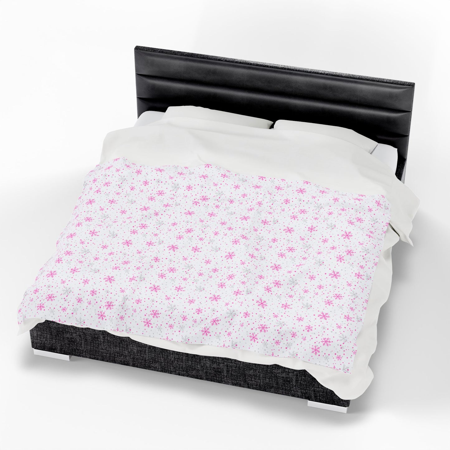 Pink & Silver Snowflake Velveteen Plush Blanket – Cozy Winter Decor & Gift