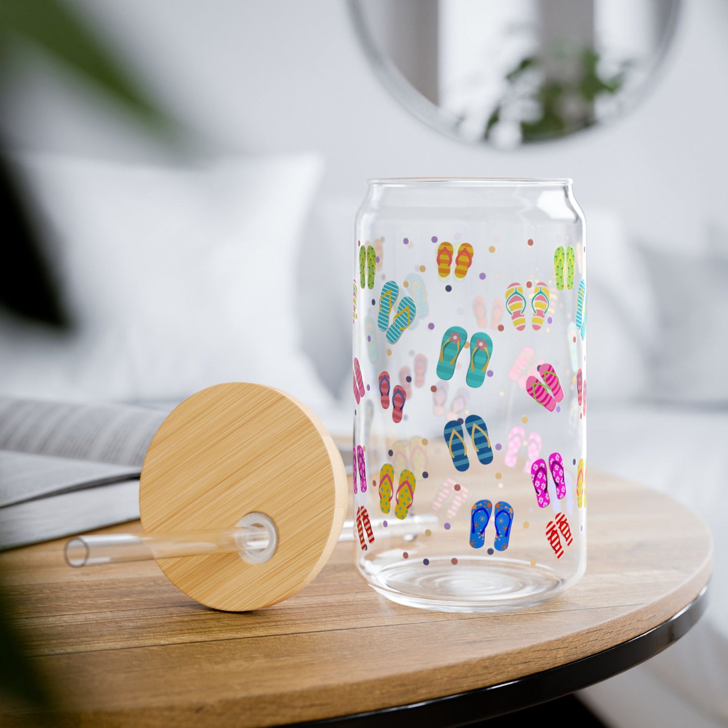 Colorful Flip Flop Sipper Glass - 16oz, Fun Drinkware, Summer Vibes, Pool Party Essential, Beach-Themed Gift, Unique Beverage Container