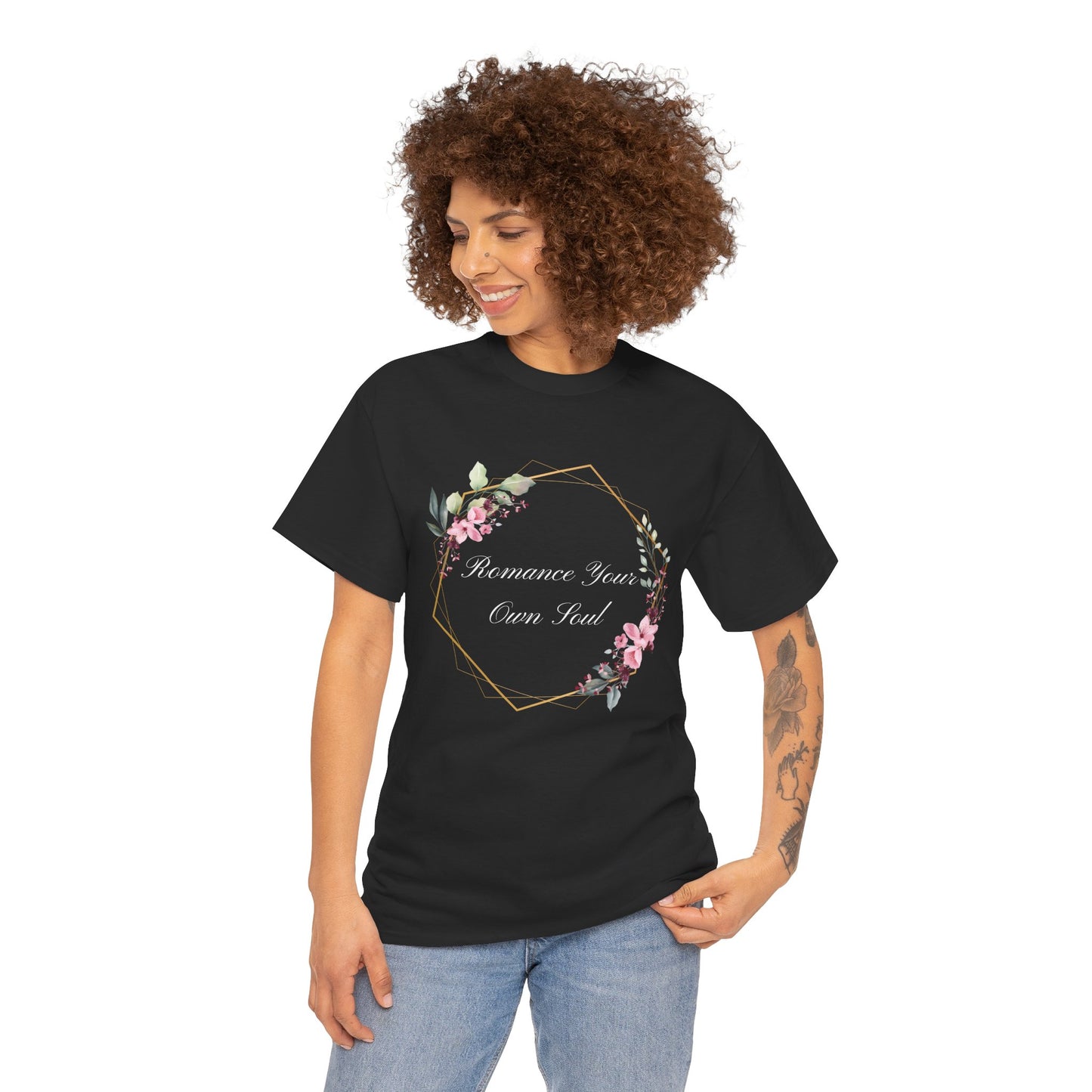 Romance Your Own Soul Heavy Cotton Tee, Motivational Floral Graphic Print T-Shirt, Gift for Her